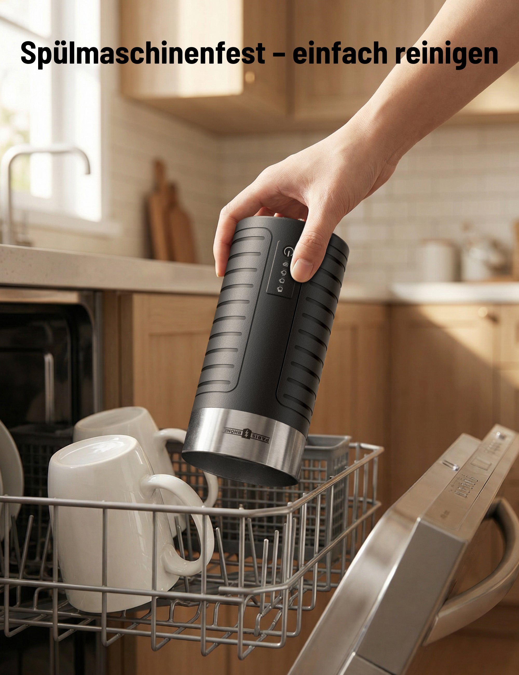 PARIS RHÔNE Waterproof Milk Frother, Electric 4-in-1 Hot/Cold Foam Maker, Dishwasher Safe | Milk Steamer & Warmer for Latte Cappuccino | 2 Whisks | Auto Shut-Off | Stainless Steel