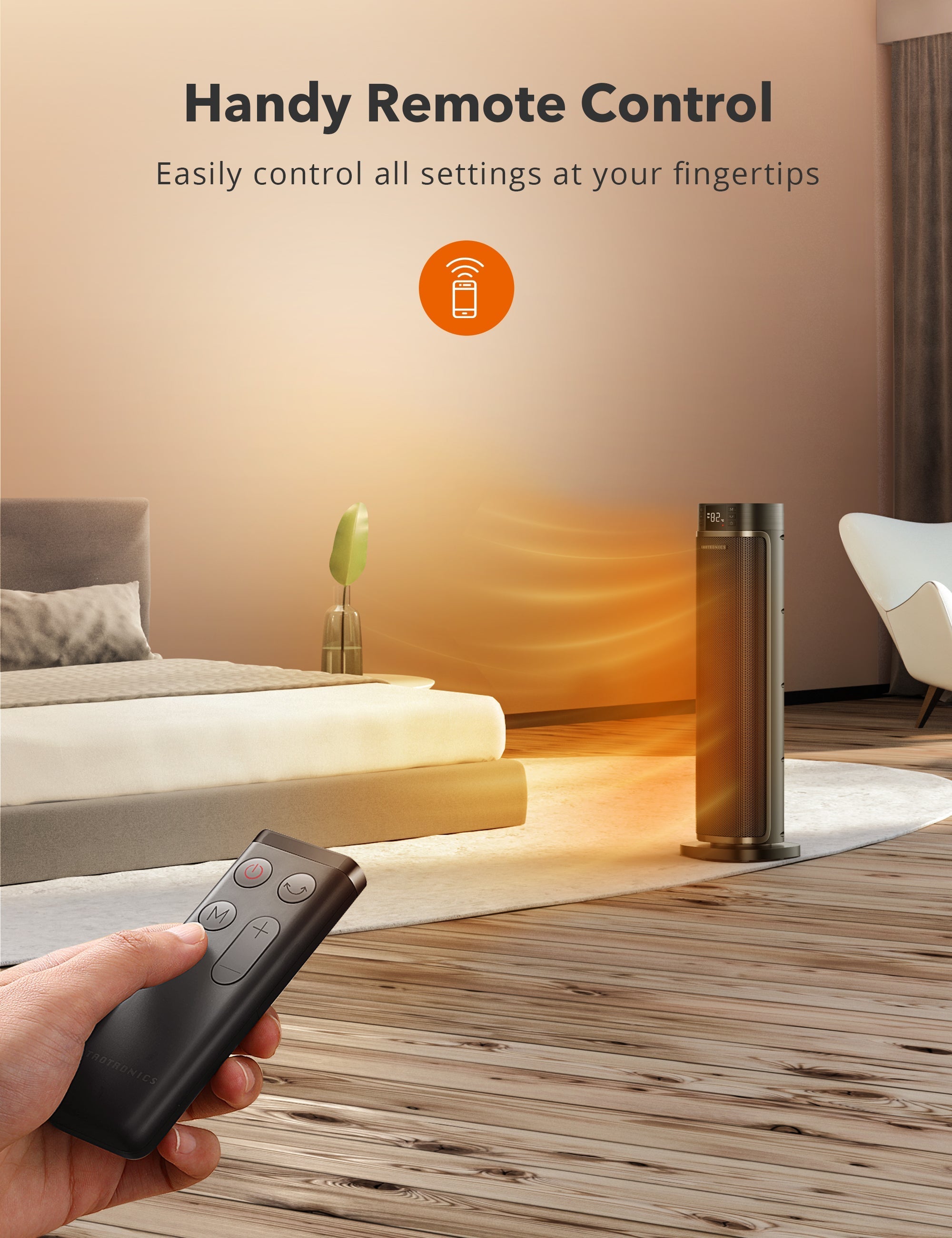 TaoTronics Space Heater HE002 70° Oscillation 1500W Portable Electric Heaters Remote for Office WM