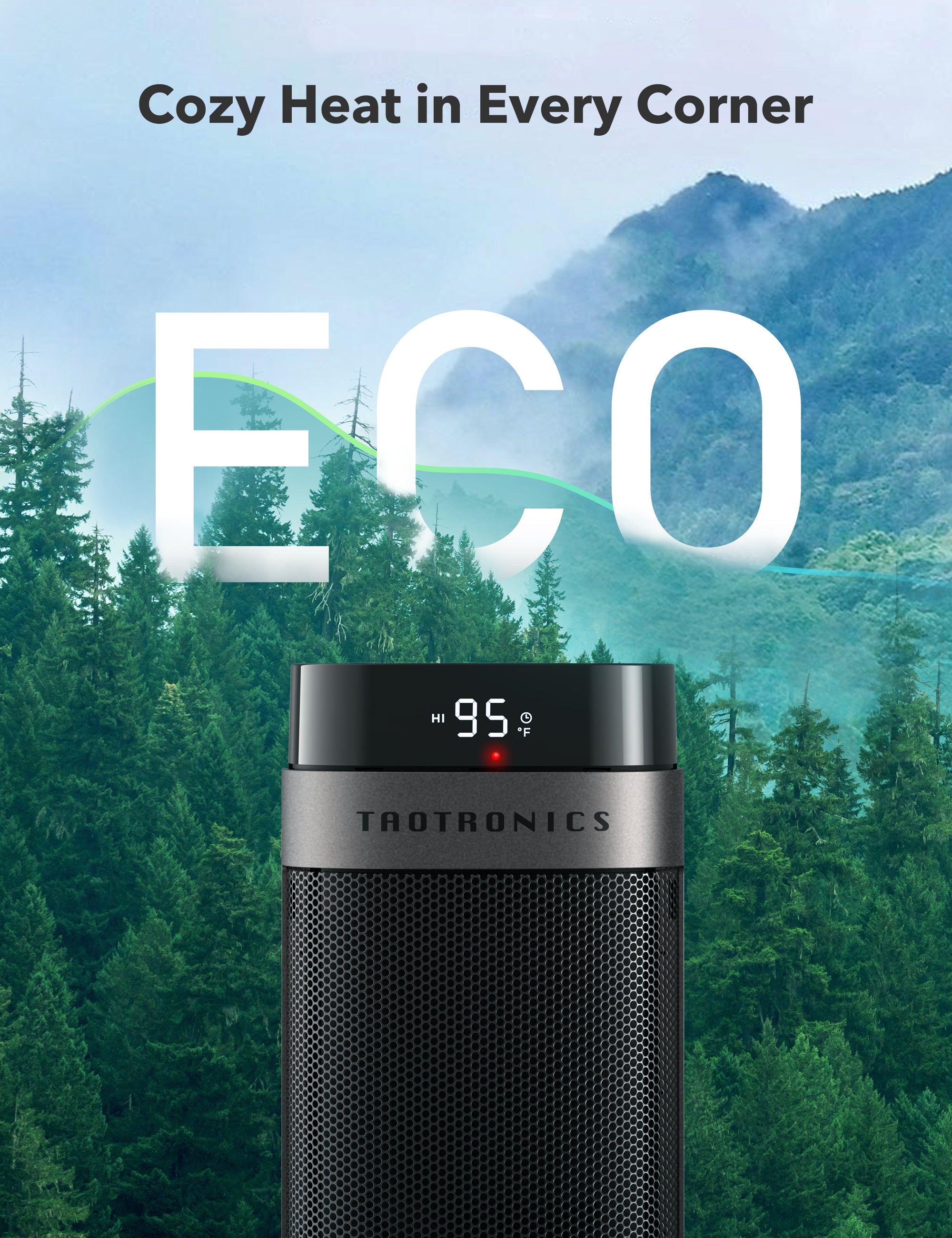 TaoTronics 24” Electric Space Heater 007, 1500W Fast Ceramic Heating with 3 Adjustable Heat Levels WM