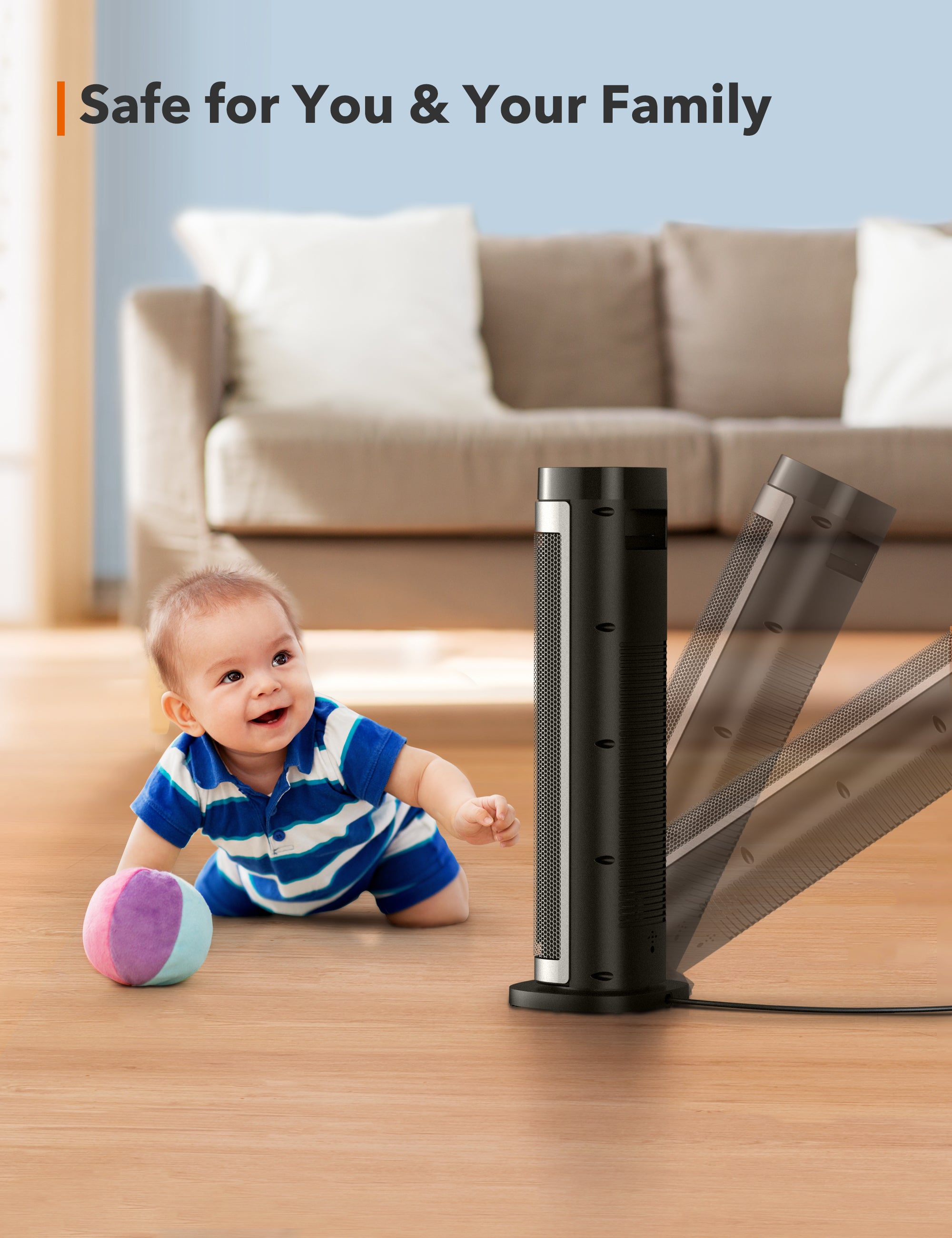 TaoTronics 24” Electric Space Heater 007, 1500W Fast Ceramic Heating with 3 Adjustable Heat Levels WM