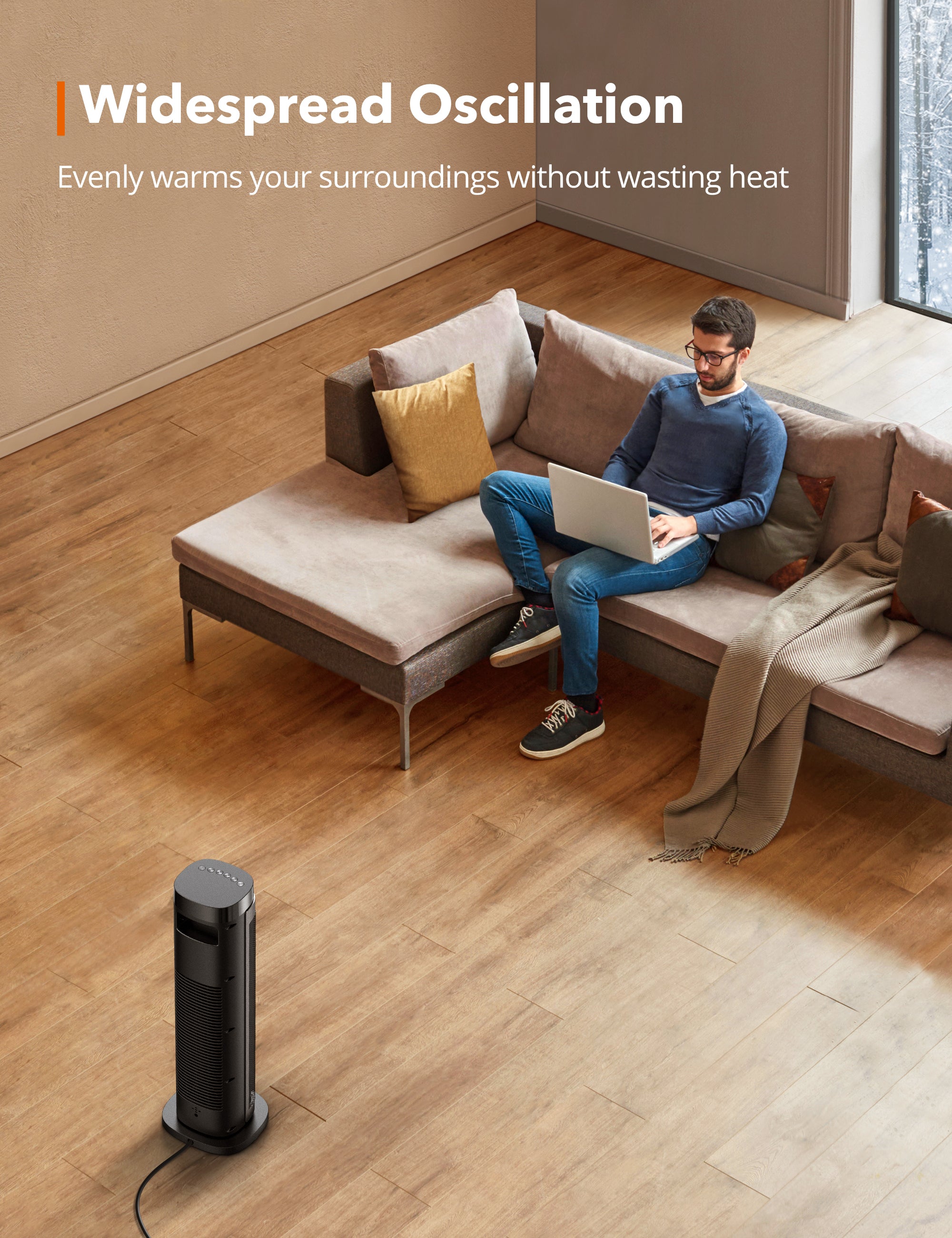 TaoTronics 24” Electric Space Heater 007, 1500W Fast Ceramic Heating with 3 Adjustable Heat Levels WM