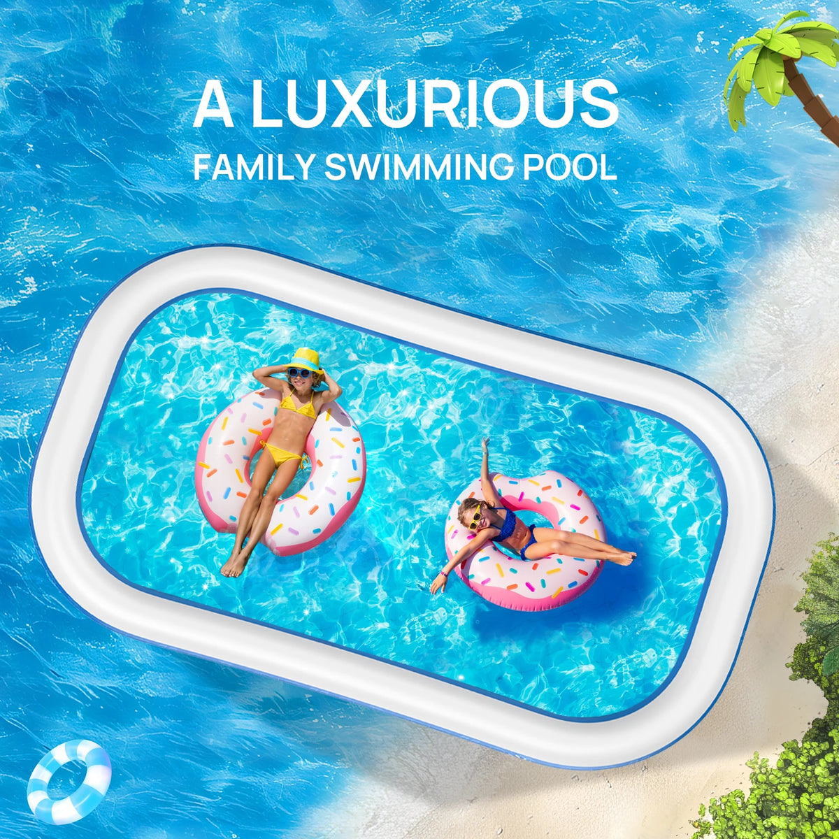 TaoTronics Inflatable Outdoor Family Large Pool for Toddlers, Kids, Adults WM