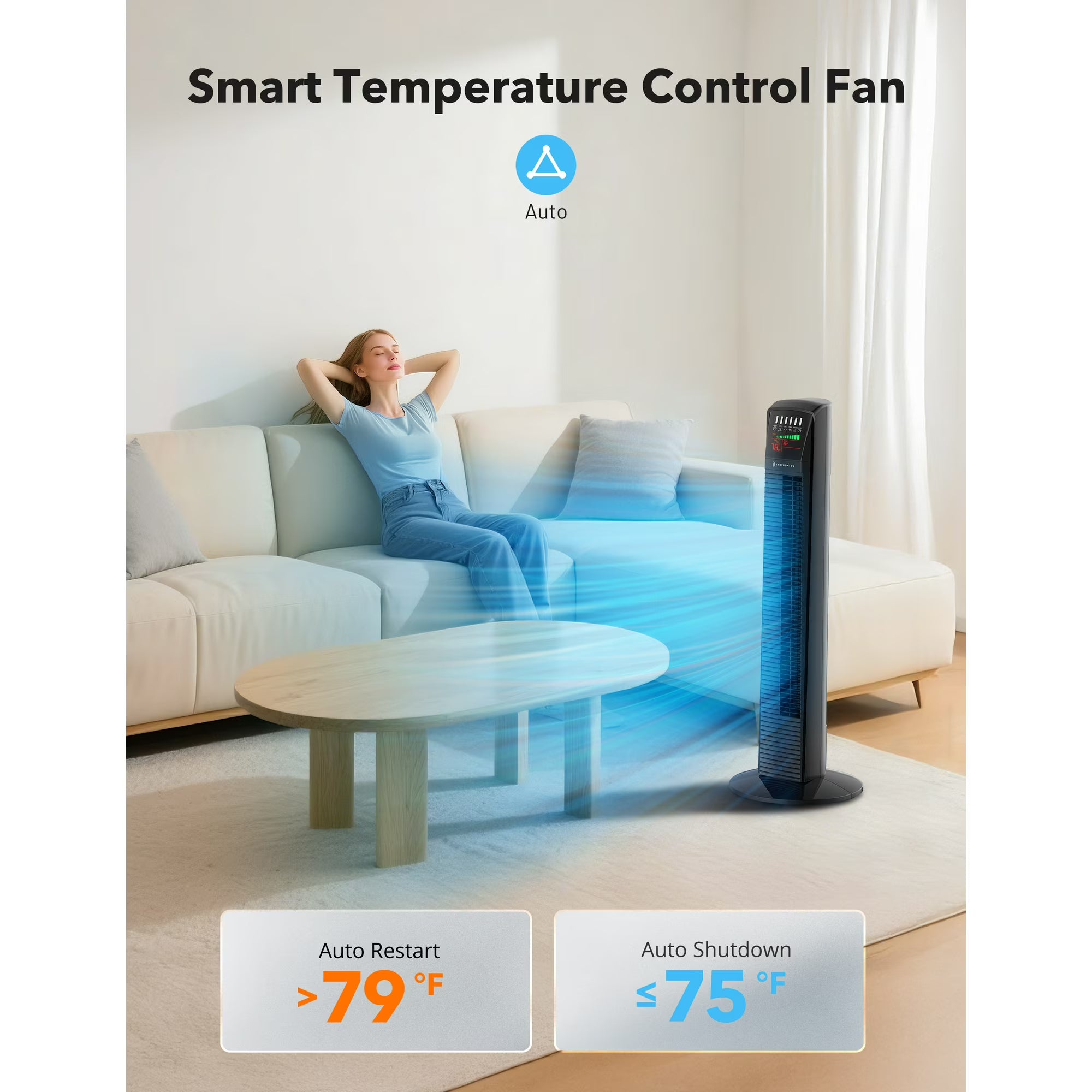 Tower Fan for Home, TaoTronics 36" Standing Floor Fan, 70° Oscillating Quiet Cooling Fan, Remote Control, 3 Modes, 3 Speeds, LED Display, 12H Timer