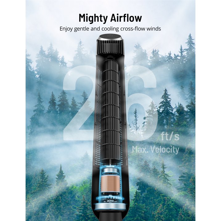 Tower Fan, 42” Bladeless Fan, 120° Oscillating Fan, 45 dB Quiet DC Motor, 12 Speeds, 4 Modes, Dustproof Mesh Filter, 12H Timer, Standing Fan with Remote for Bedroom, Home, Office