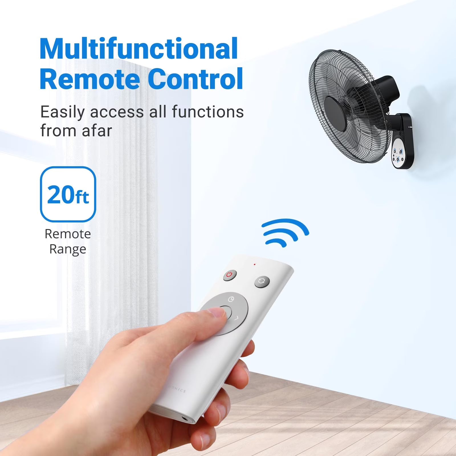 Wall-Mount Fan with Remote, TaoTronics 16 inch Wall Fan with 3 Wind Modes, 8 Hour Timer, 90 Degree Oscillating,Black New