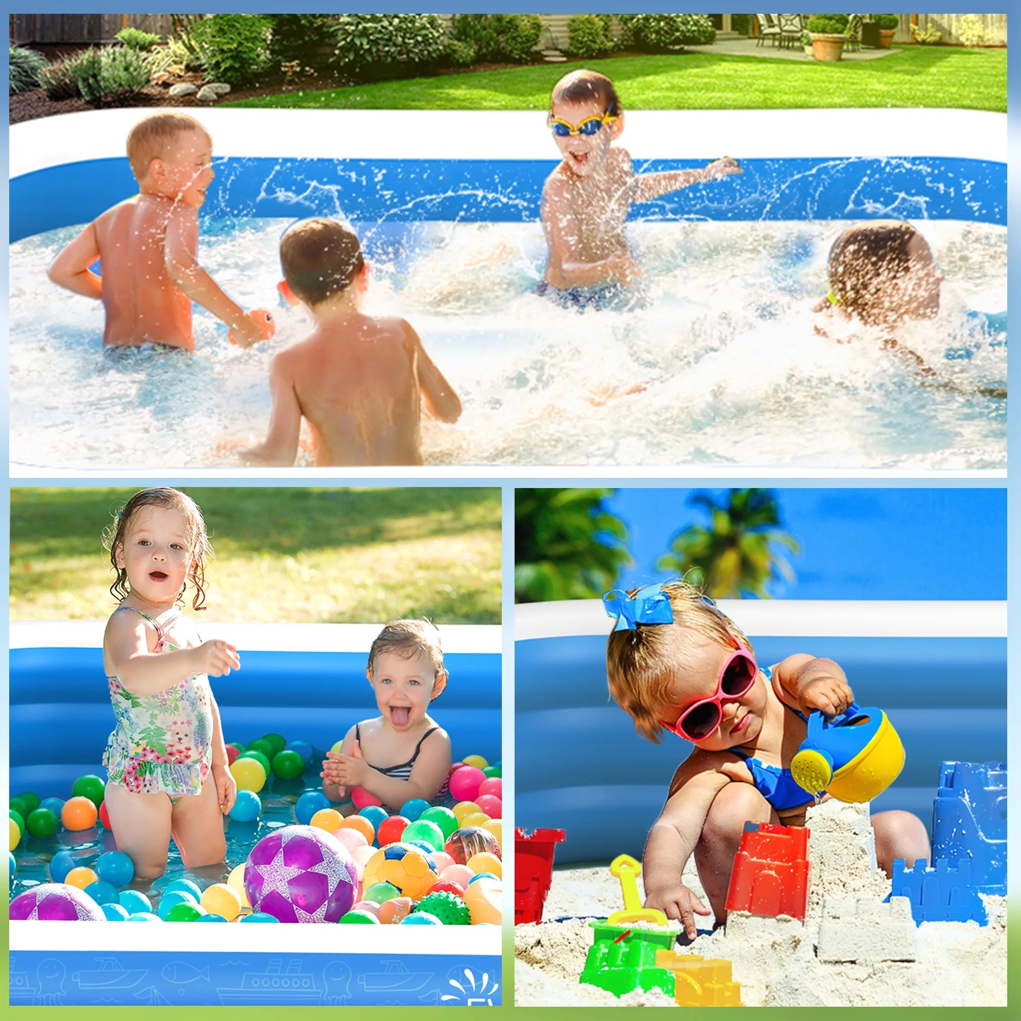 TaoTronics Inflatable Outdoor Family Large Pool for Toddlers, Kids, Adults WM