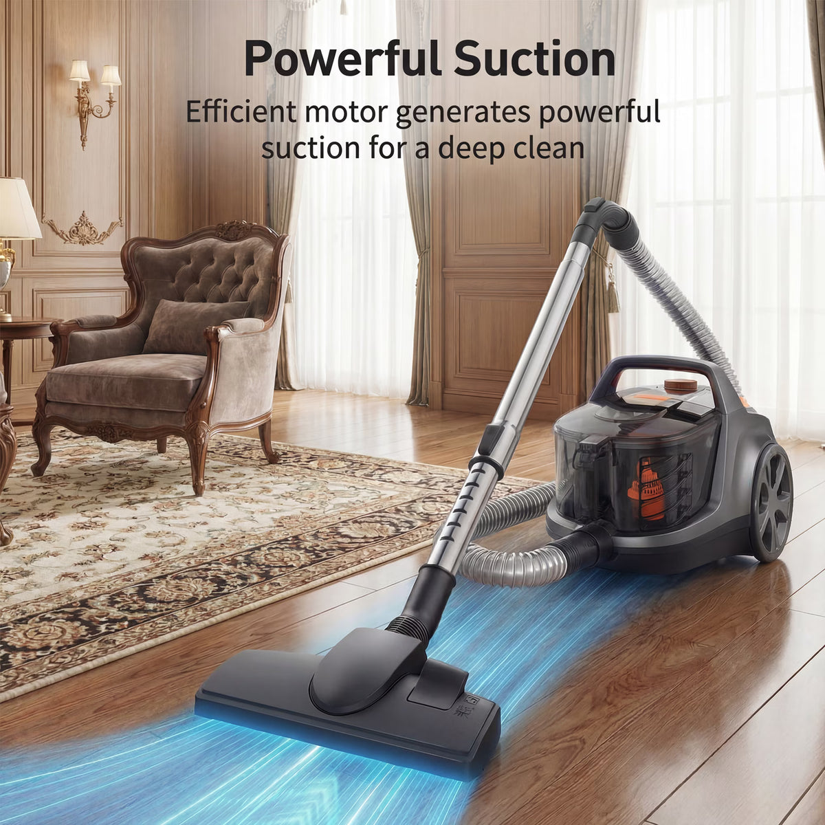 TaoTronics Canister Vacuum Cleaner, 30Kpa Powerful Suction, Bagless with 3.7QT Large Dust Cup, Auto Cord Rewind, HEPA Filter, 5 Attachments, Lightweight Vacuum for Pet Hair, Hard Floors & Car
