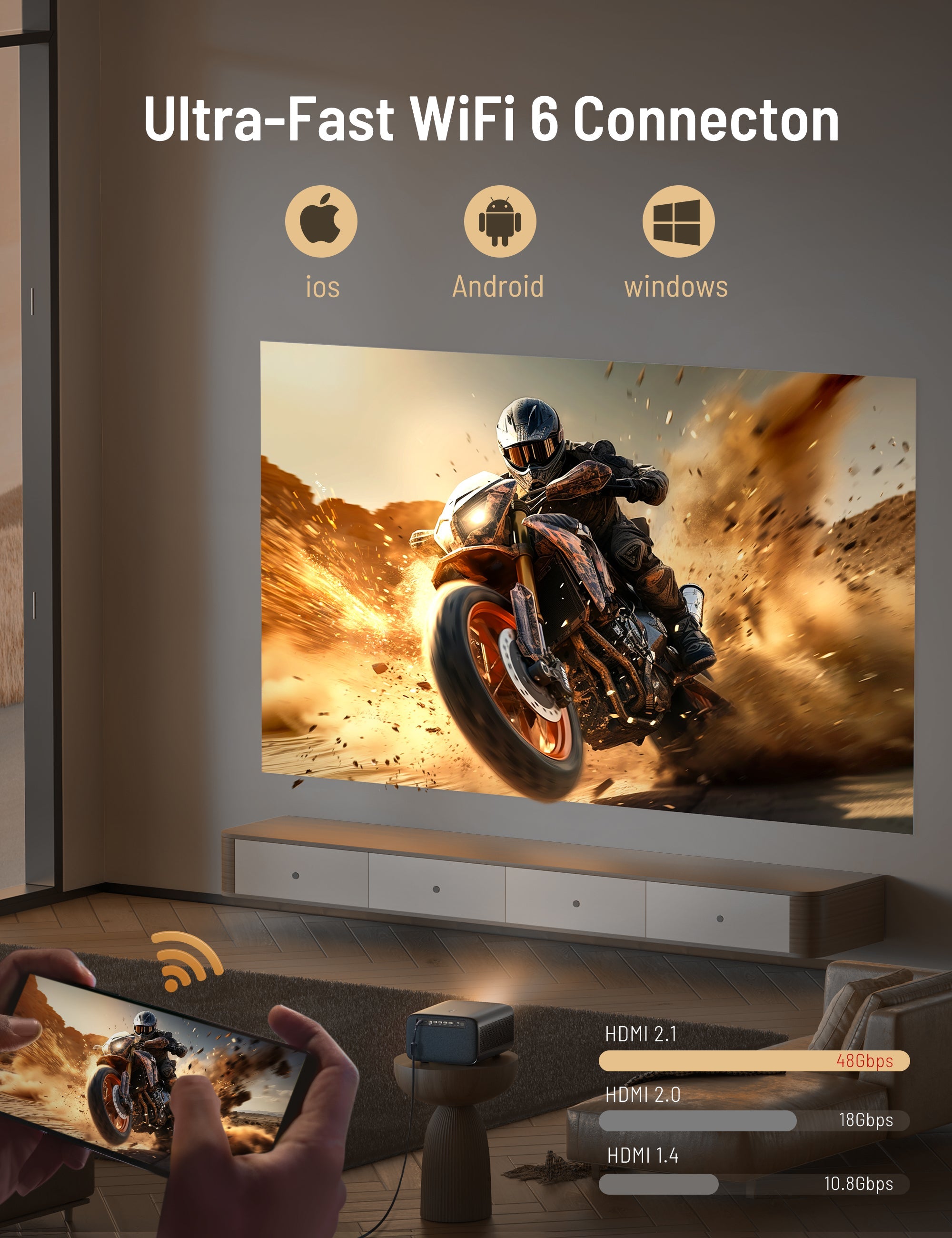 Paris Rhône SP005 4K Projector, 600 ANSI Lumens, 3D Soundscape, Android TV 9.0