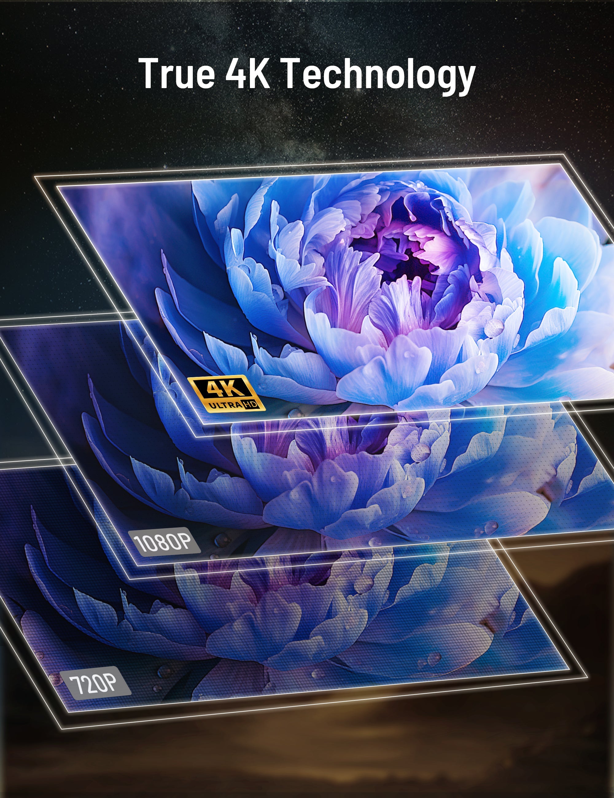 Paris Rhône SP005 4K Projector, 600 ANSI Lumens, 3D Soundscape, Android TV 9.0