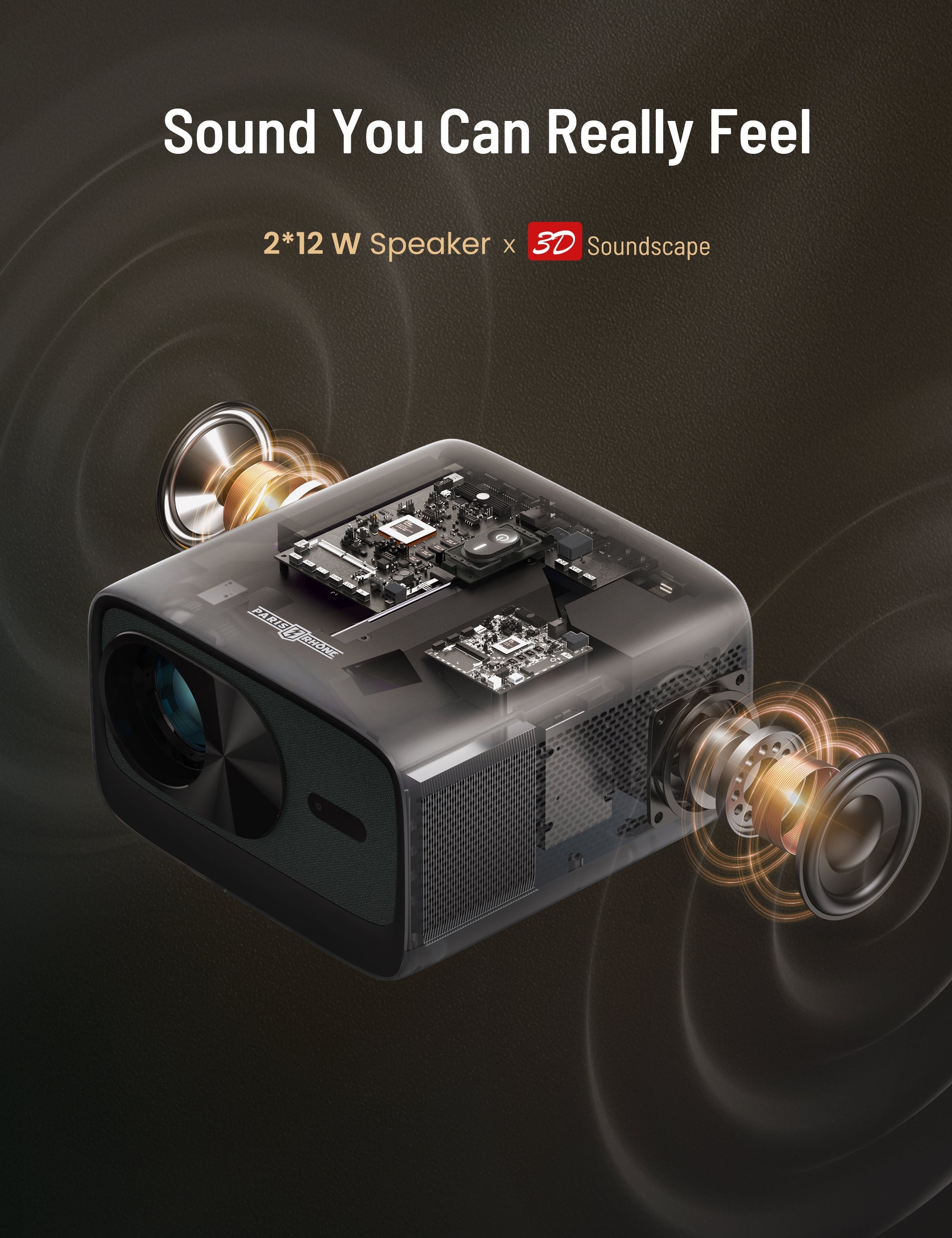 Paris Rhône SP005 4K Projector, 600 ANSI Lumens, 3D Soundscape, Android TV 9.0