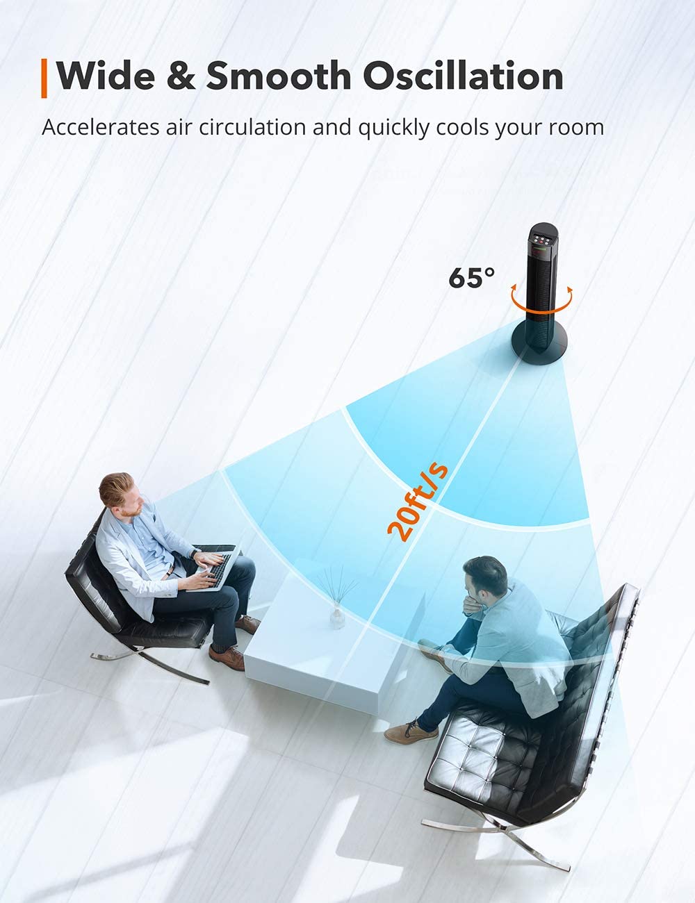 TaoTronics Tower Fan 002,36” Oscillating Tower Fan with Remote, 9 Modes, Large LED Display, 12-Hour Timer ,WM