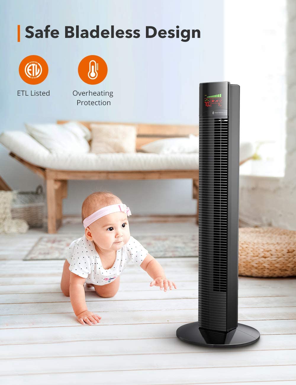 TaoTronics Tower Fan 002,36” Oscillating Tower Fan with Remote, 9 Modes, Large LED Display, 12-Hour Timer ,WM