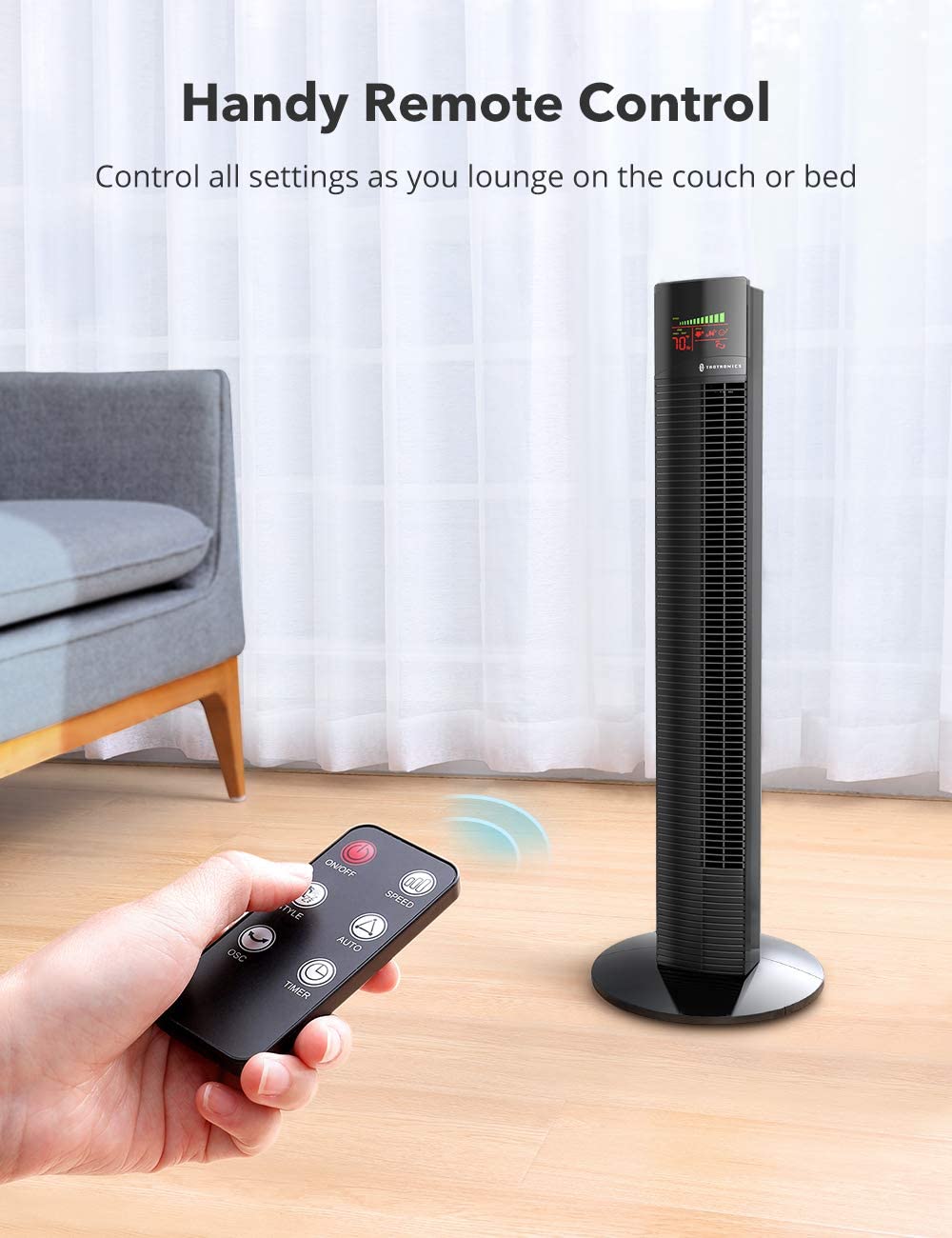 TaoTronics Tower Fan 002,36” Oscillating Tower Fan with Remote, 9 Modes, Large LED Display, 12-Hour Timer ,WM