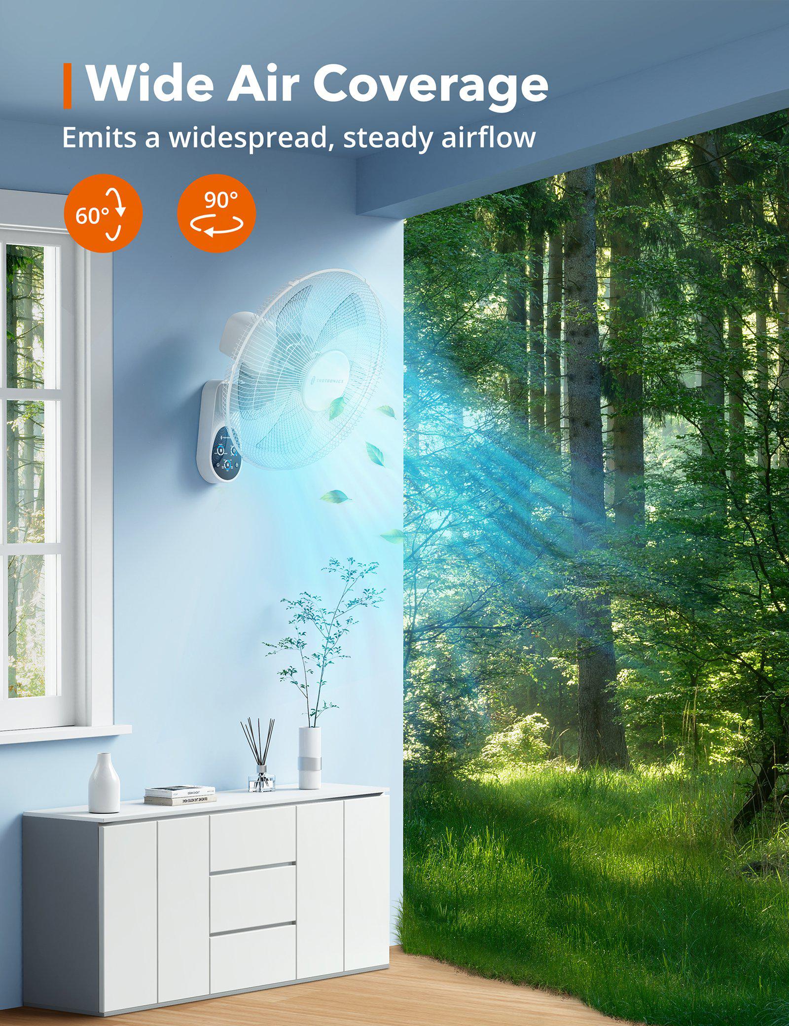TaoTronics Wall Mount Fan TT-TF011, 16"5 Blades 5 Speeds Electric Fan with Remote Control White WM