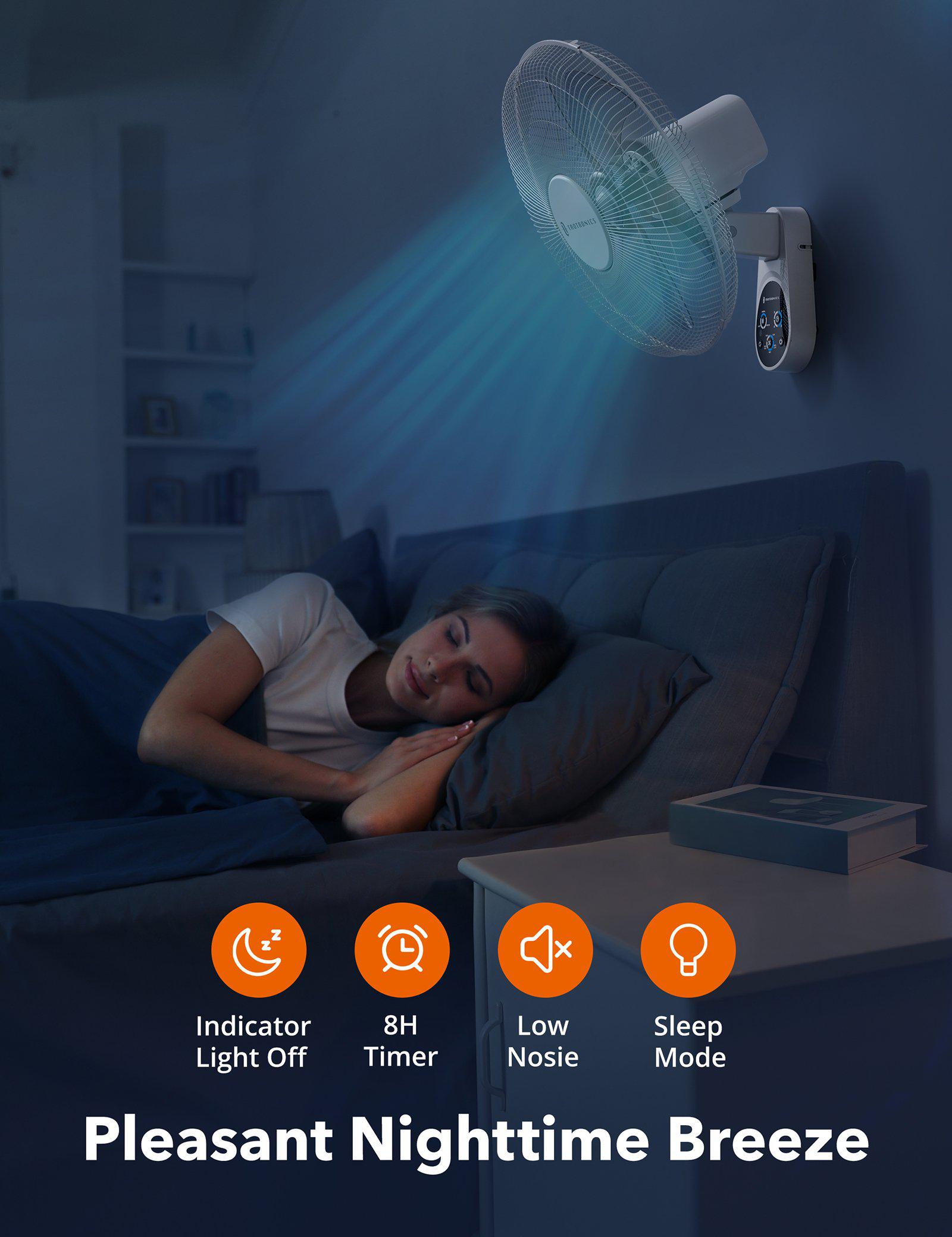 TaoTronics Wall Mount Fan TT-TF011, 16"5 Blades 5 Speeds Electric Fan with Remote Control White WM