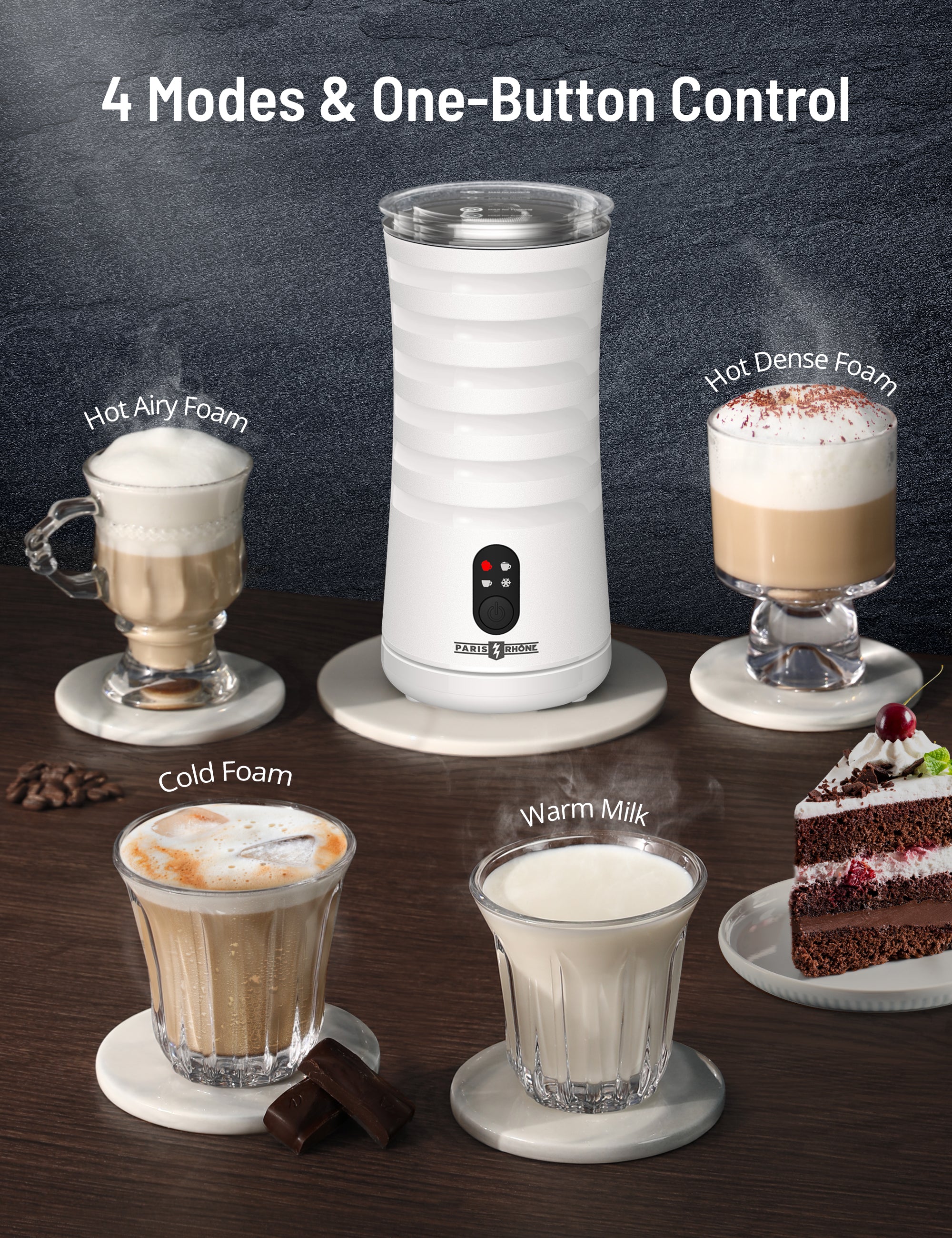 Paris Rhône 4-in-1 Electric Milk Frother MF010, Coffee Frother-Milk Frothers-ParisRhone