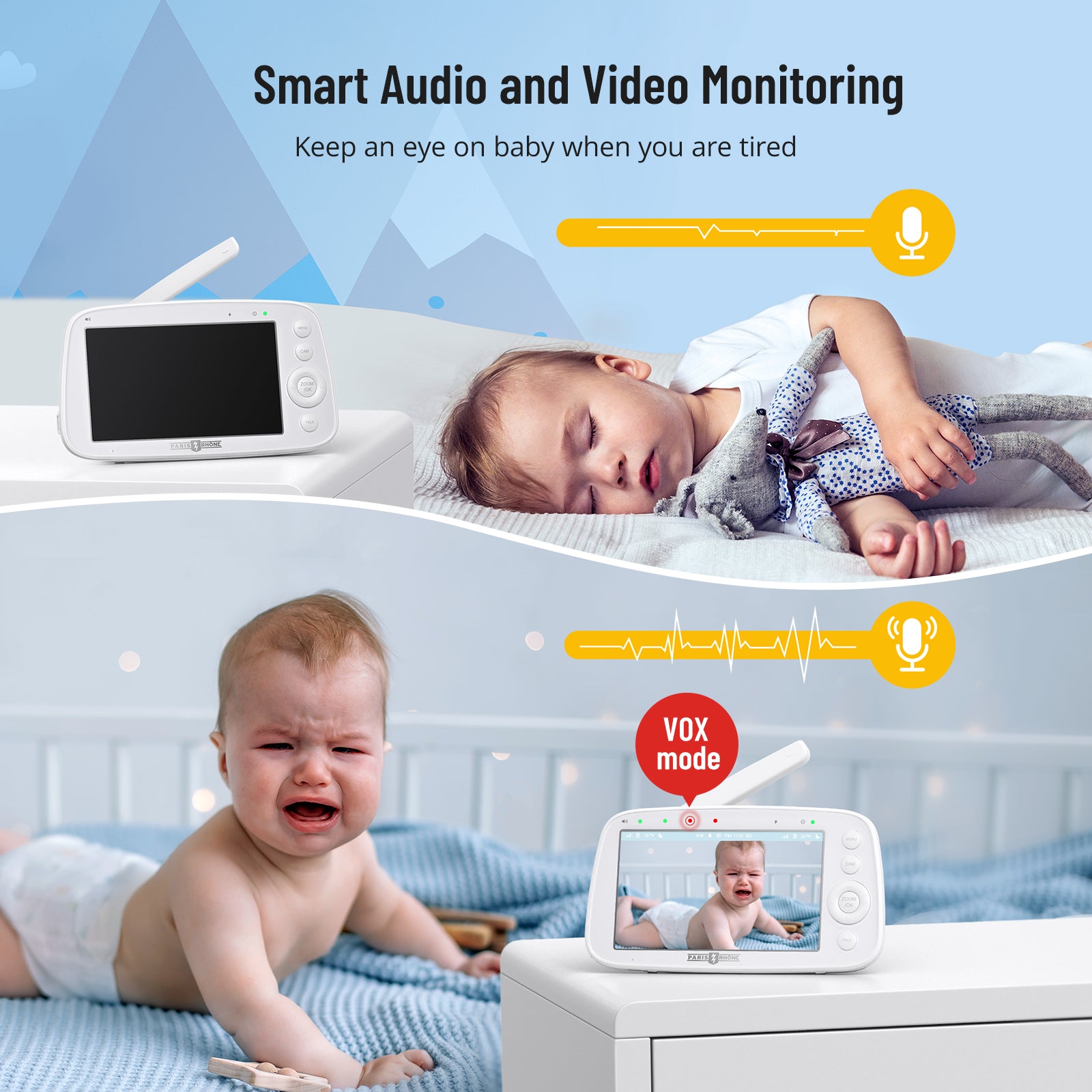 smart audio and video monitoring,keep an eye on baby when you are tired.