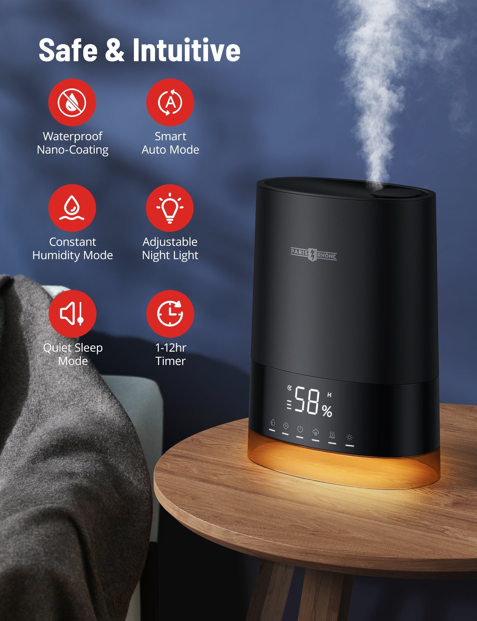 Paris Rhône Warm and Cool Mist 6L Humidifiers AH016, For Large Room-Humidifiers-ParisRhone