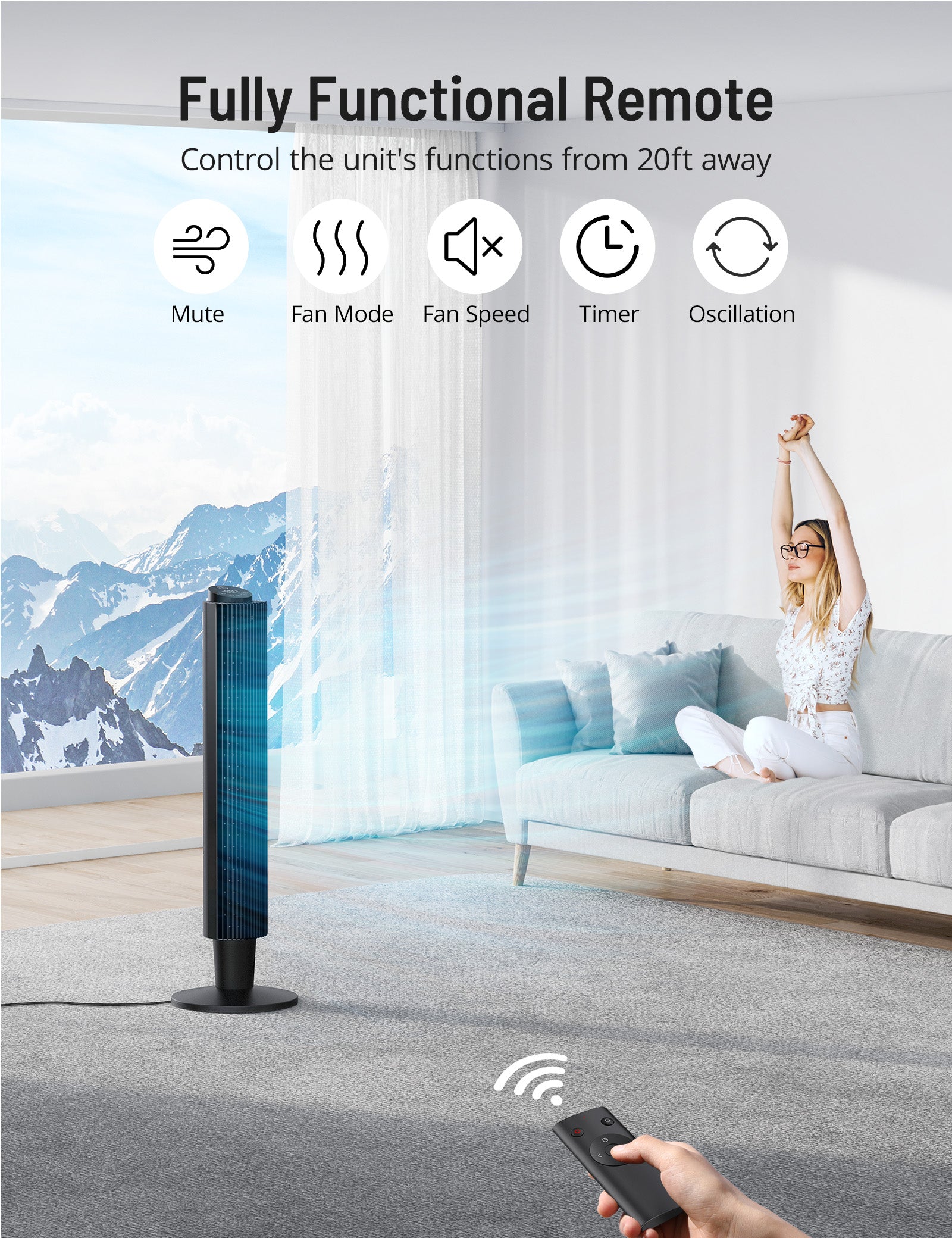 Paris Rhône Oscillating Tower Fan TF005,42” or 36” Height Adjustable-Fans-ParisRhone