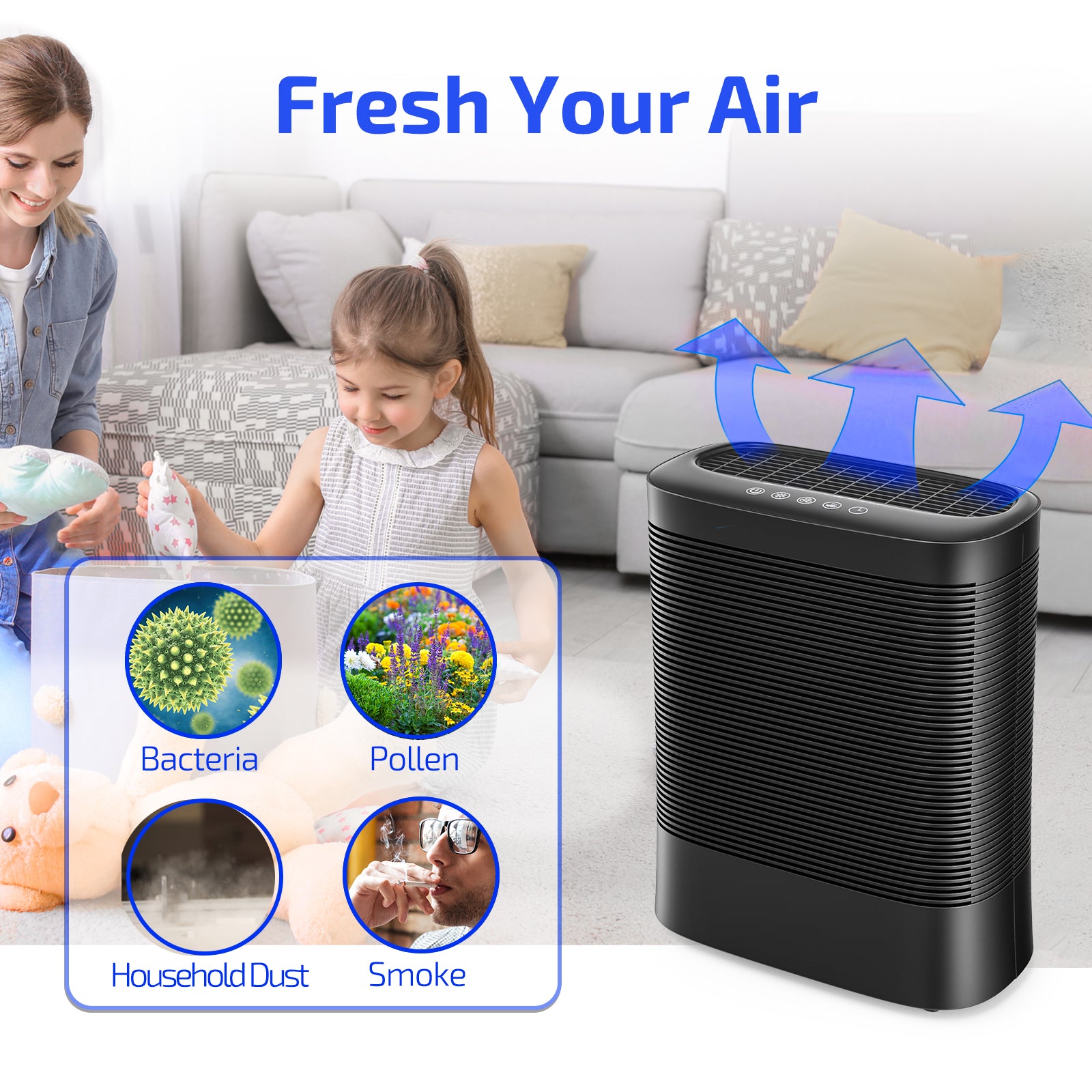 Air Purifiers AP010,with UV-C Light Sanitizer, Purifier with 3 in1 True HEPA Fits-Air Purifiers-ParisRhone