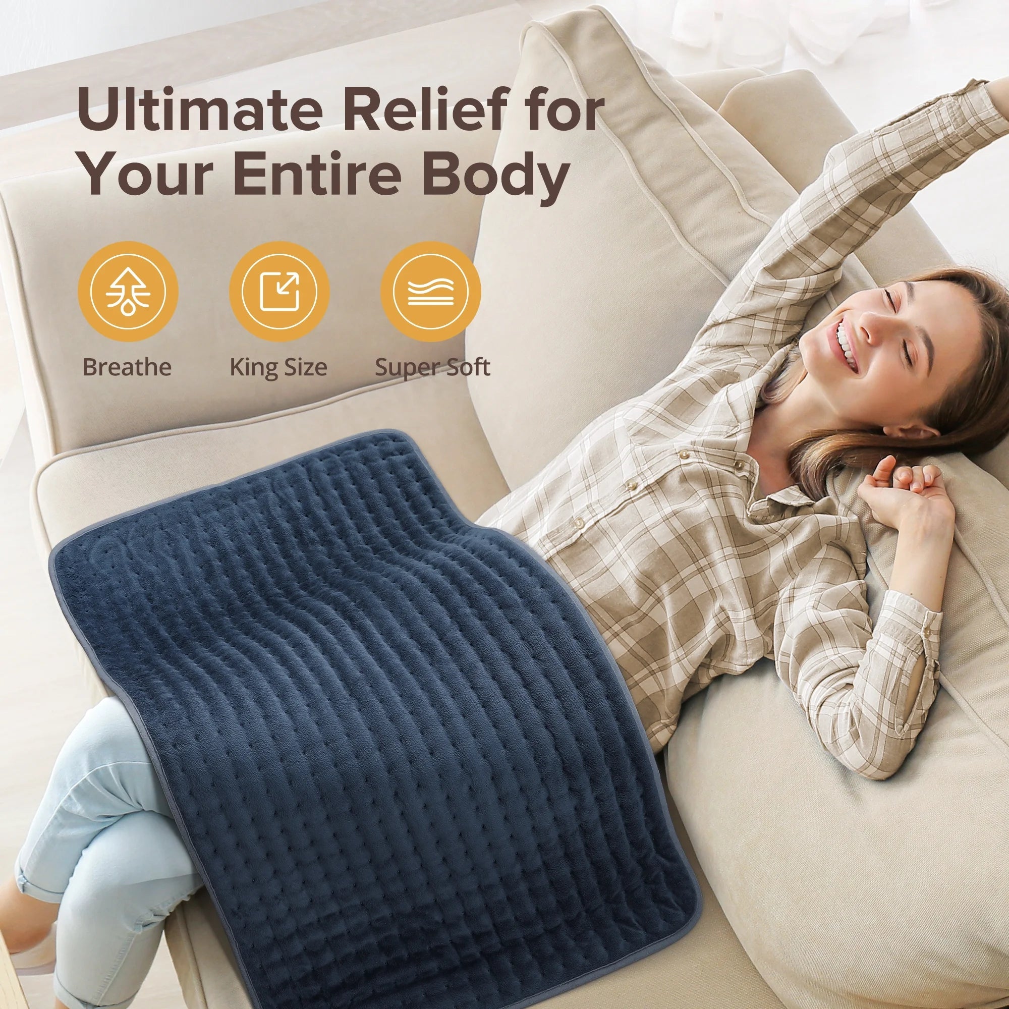 Heating Pad for Back Relief, Sable 24" X 12" XXX-Large Heating Pads for Cramps,Electric Heating Pad Xl with 6 Fast Heating Settings,Moist Dry Heat Options,Auto-Off,Machine Washable