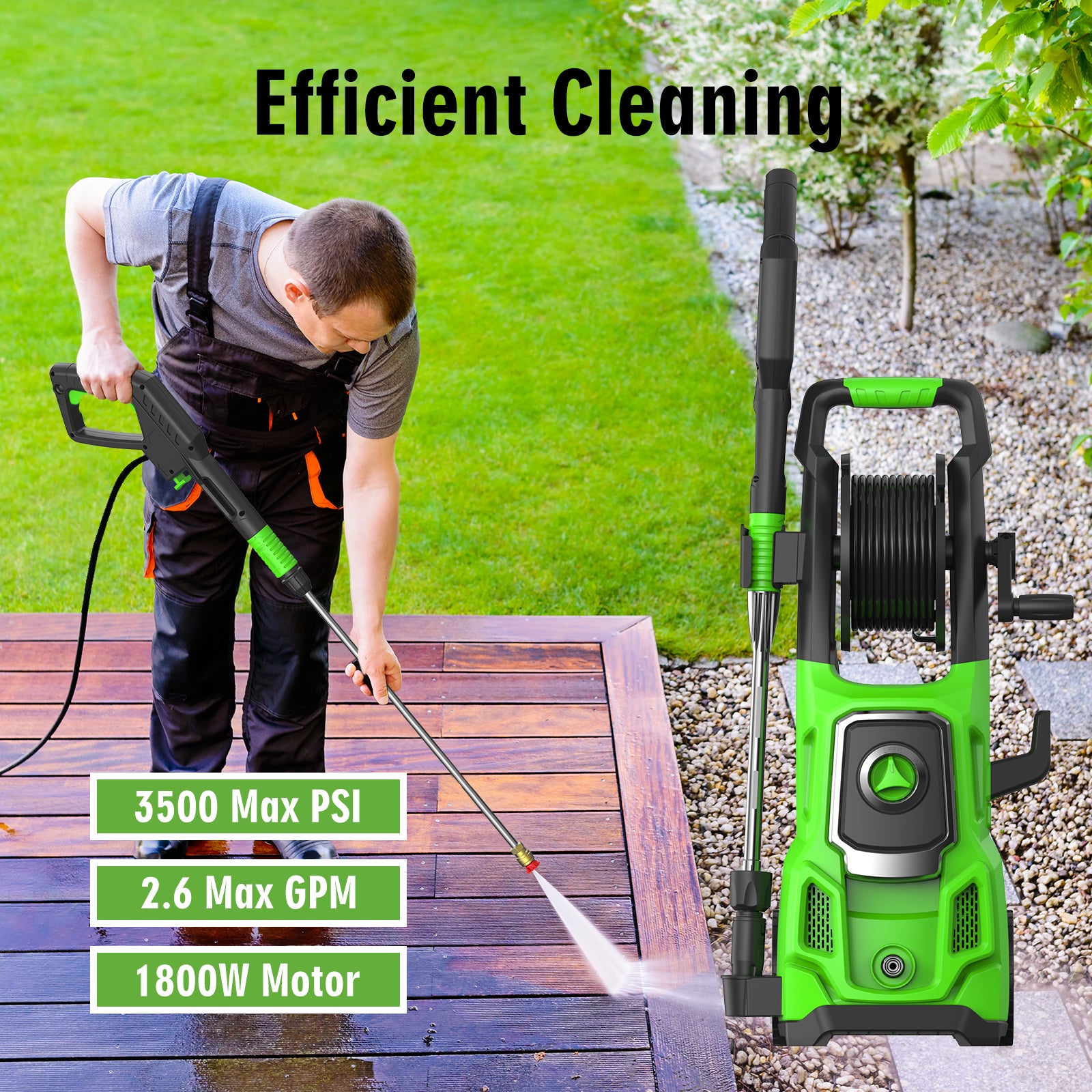 Paris Rhone SI-TH004 Electric Pressure Washer, 3200 Max PSI, 2.6 GPM Power Washer Machine with Hose Reel,4 Quick Connect Nozzles WM