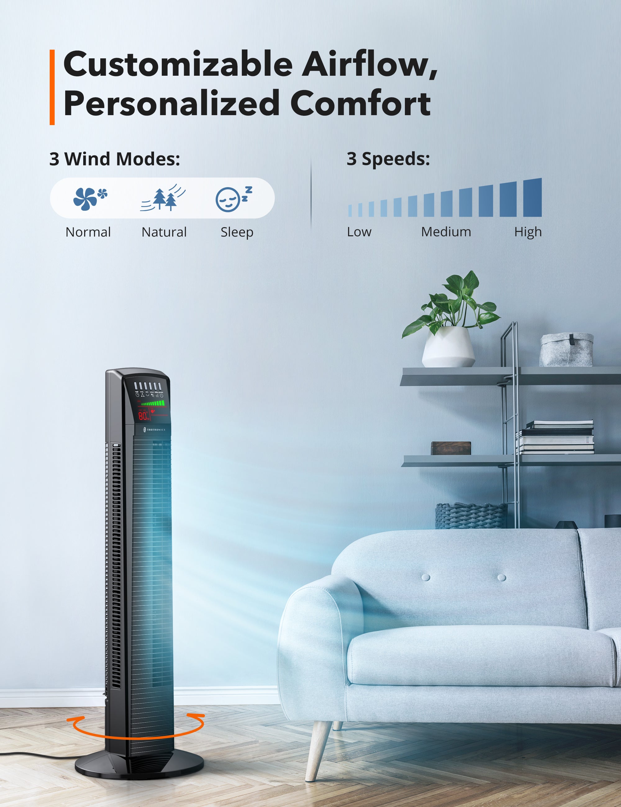 TaoTronics | Tower Fan TT-TF001, 35" 65° Oscillating Cooling Fan with Remote WM