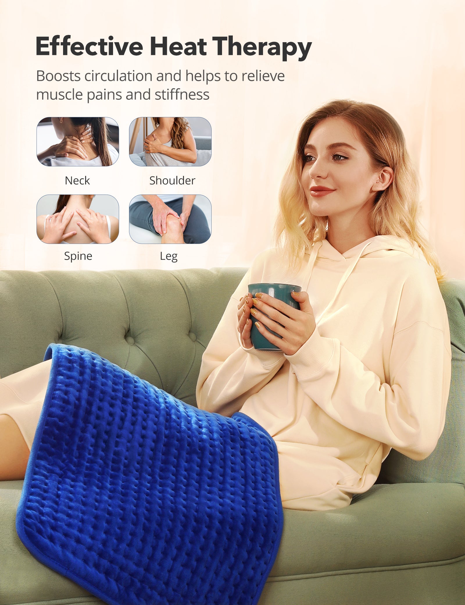 TaoTronics XXX-Large Heating Pad for Fast Relief fatigue, Sable [33'' x 17''] Ultra Soft Electric Heating Pad with 6 Heat Settings, Auto Off, Moist & Dry Heat Therapy for Neck Back Shoulder Relief and Cramps-WM