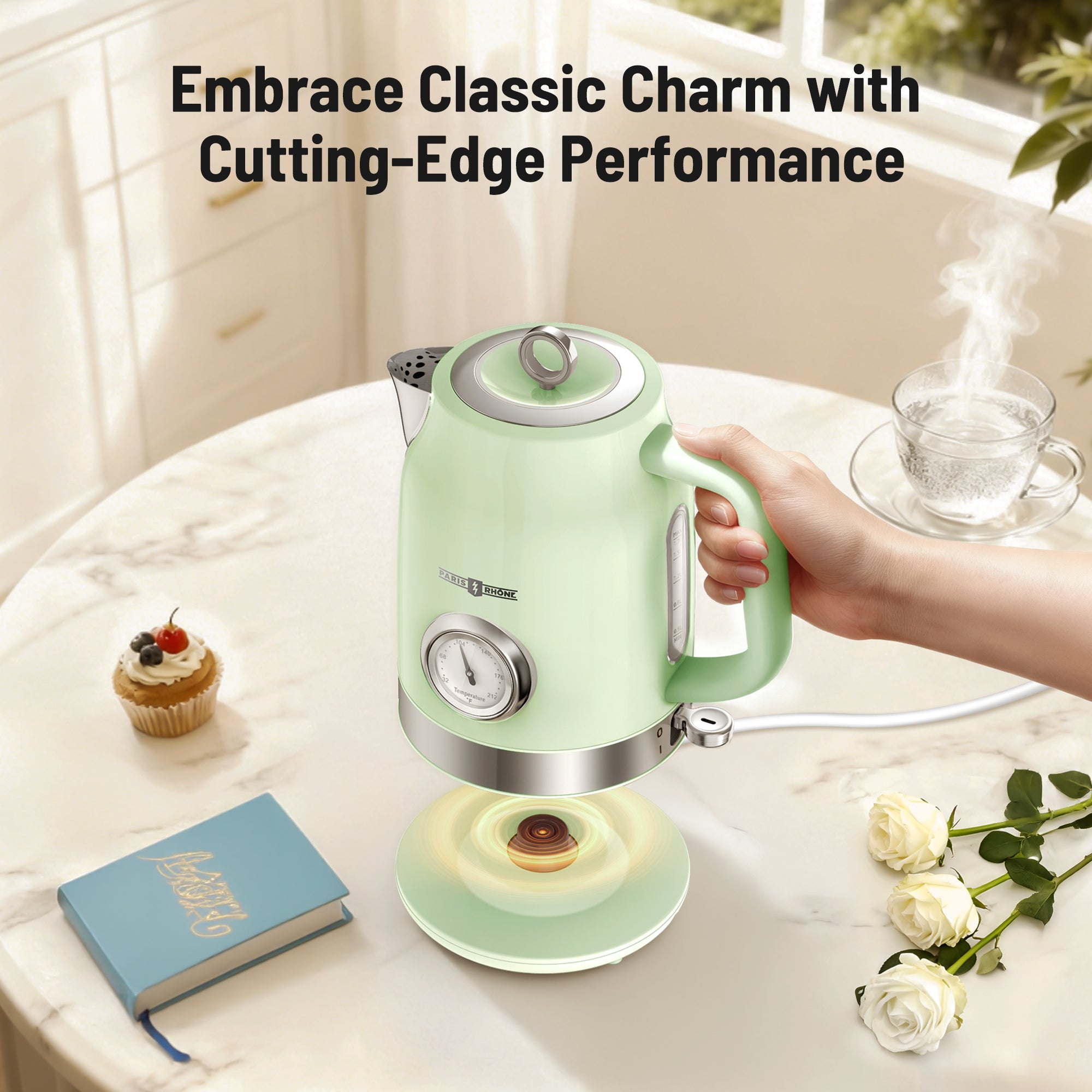 Electric Kettle PE-EK025, 1500W Hot Tea Kettle with Thermometer, Fast Heating, Cordless Design, LED Indicator, Auto Shut-Off & Boil Dry Protection (Copy)
