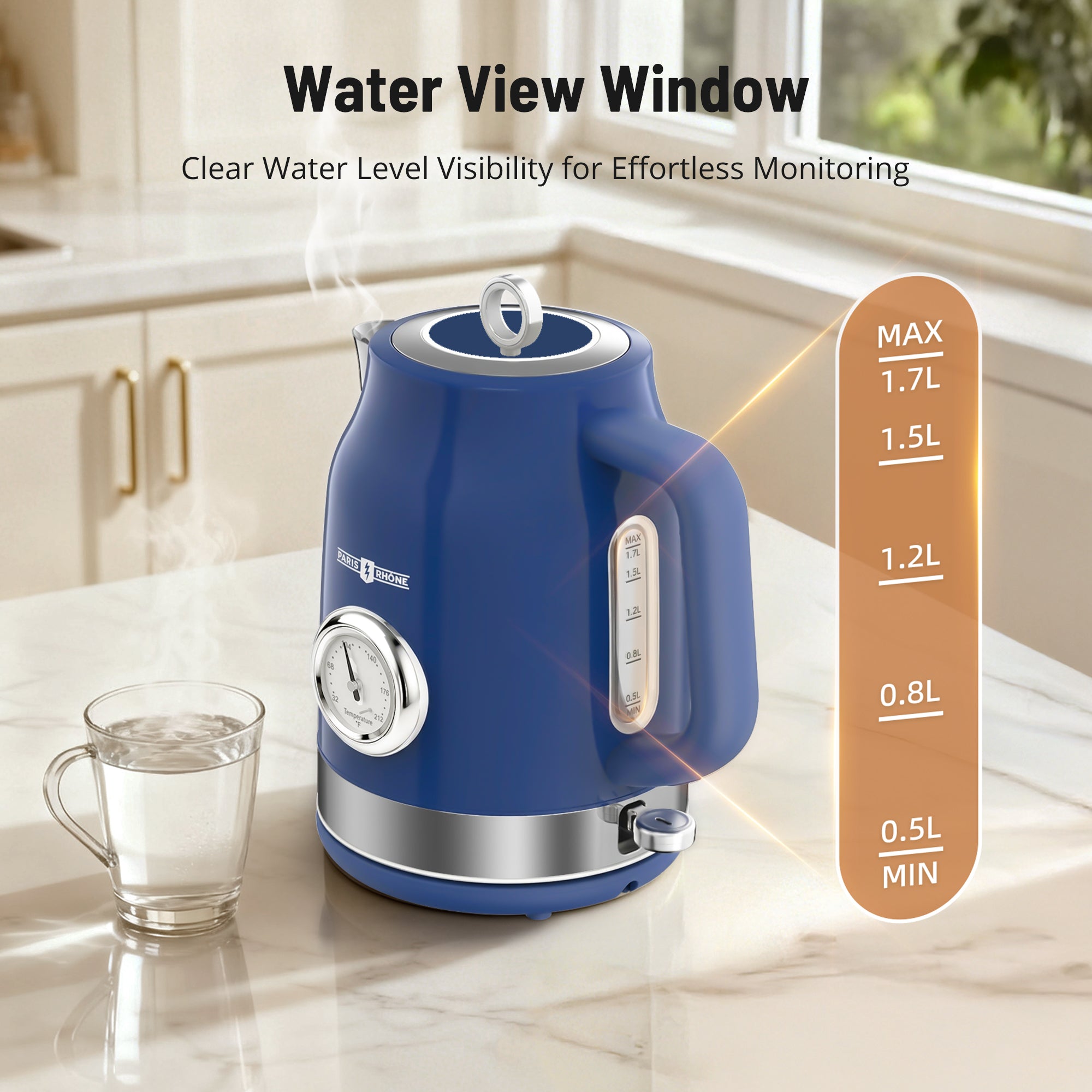 Electric Kettle PE-EK025, 1500W Hot Tea Kettle with Thermometer, Fast Heating, Cordless Design, LED Indicator, Auto Shut-Off & Boil Dry Protection (Copy) (Copy)
