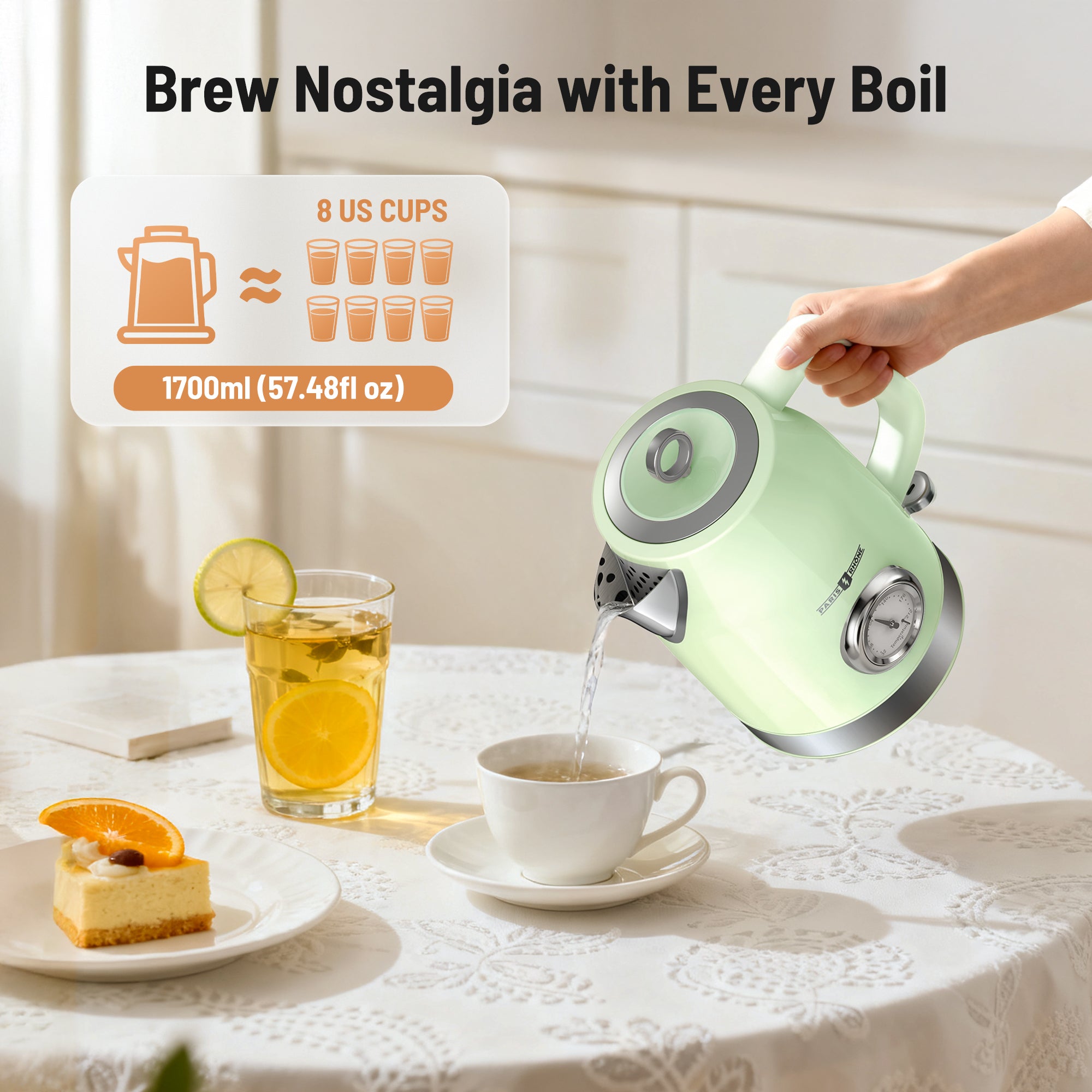 Electric Kettle PE-EK025, 1500W Hot Tea Kettle with Thermometer, Fast Heating, Cordless Design, LED Indicator, Auto Shut-Off & Boil Dry Protection (Copy)
