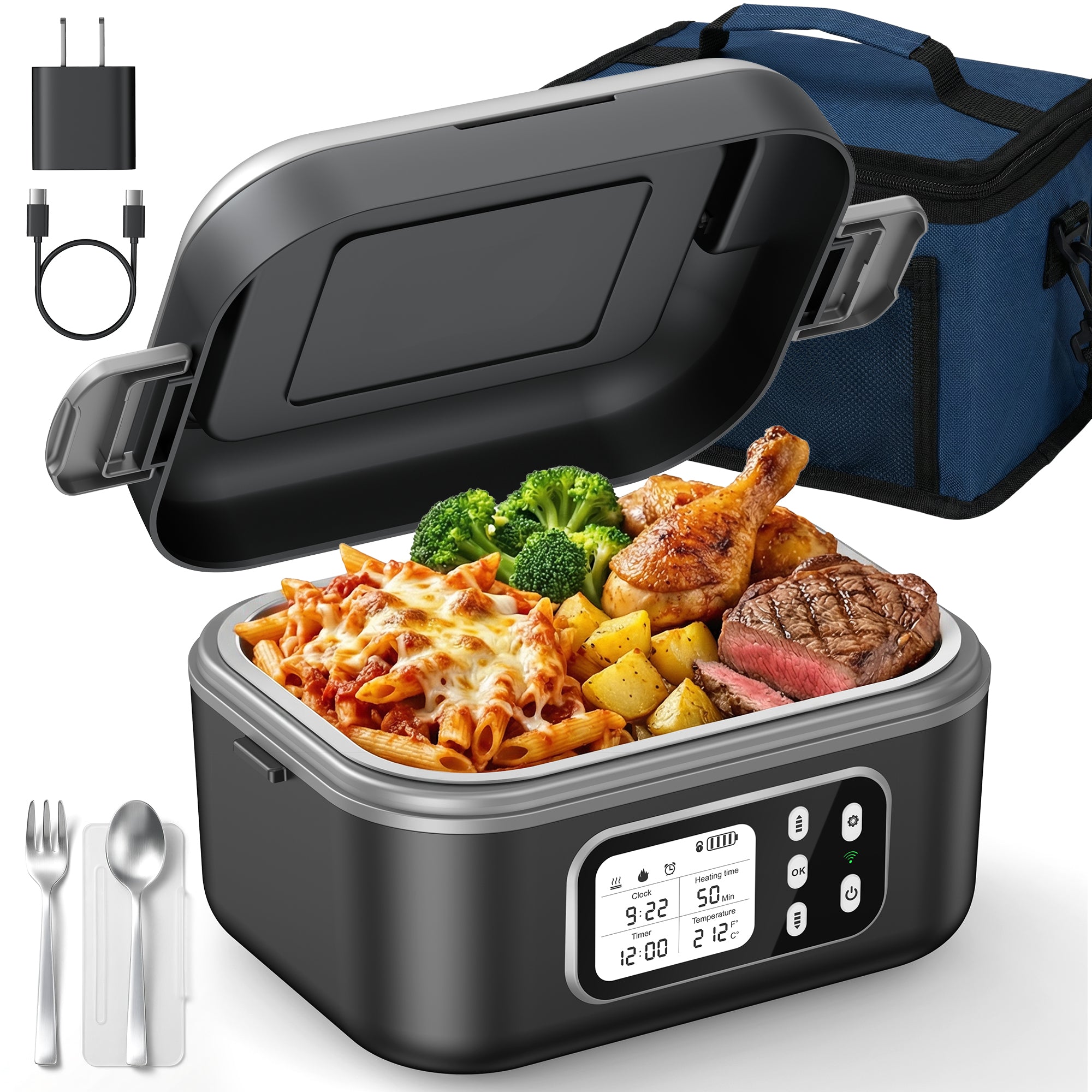 PARIS RHÔNE Cordless Electric Lunch Box for Adults, Heated Lunch Box Battery Powered with Automatic Heating, 6 Cups Portable Food Warmer with Removable Tray Divider
