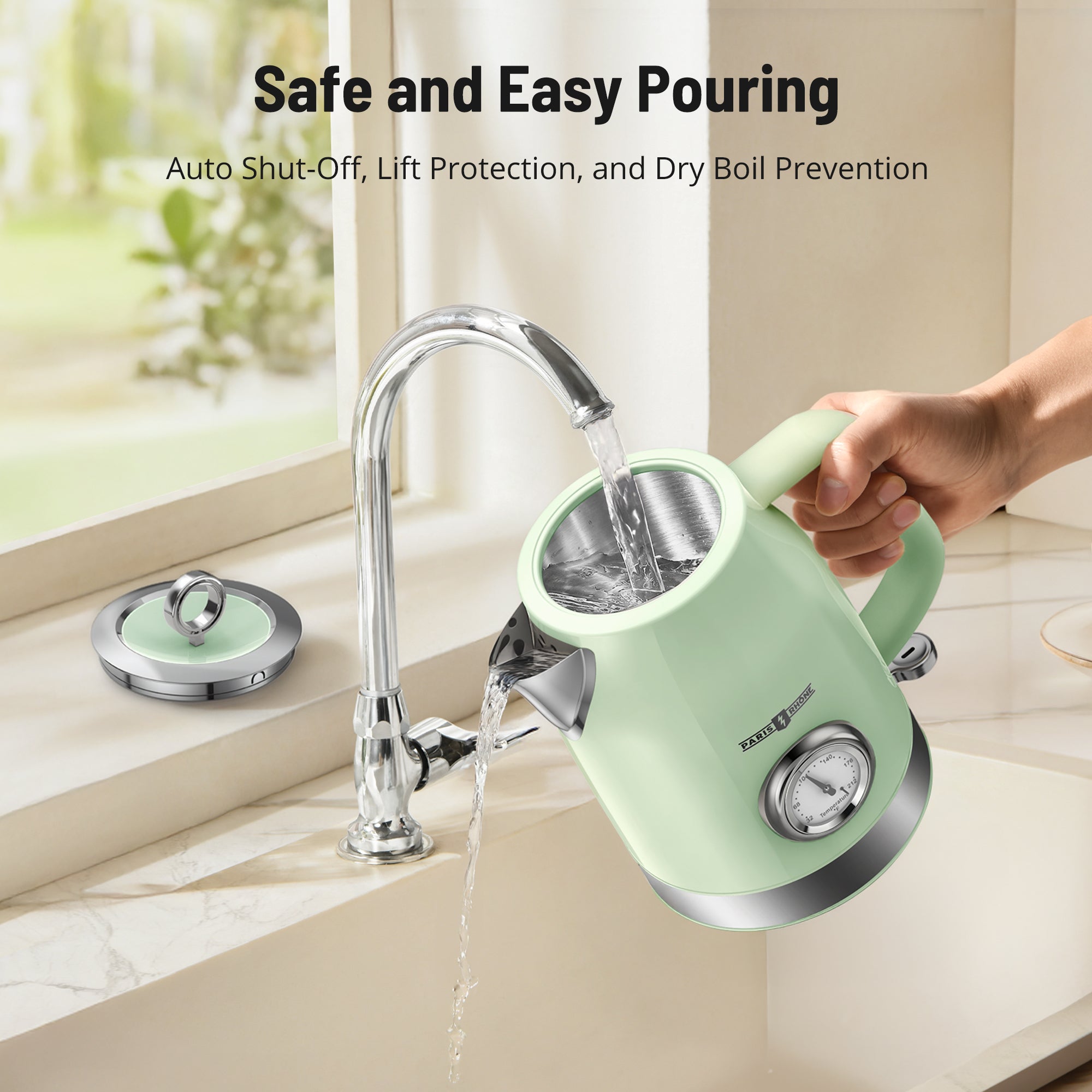 Electric Kettle PE-EK025, 1500W Hot Tea Kettle with Thermometer, Fast Heating, Cordless Design, LED Indicator, Auto Shut-Off & Boil Dry Protection (Copy)