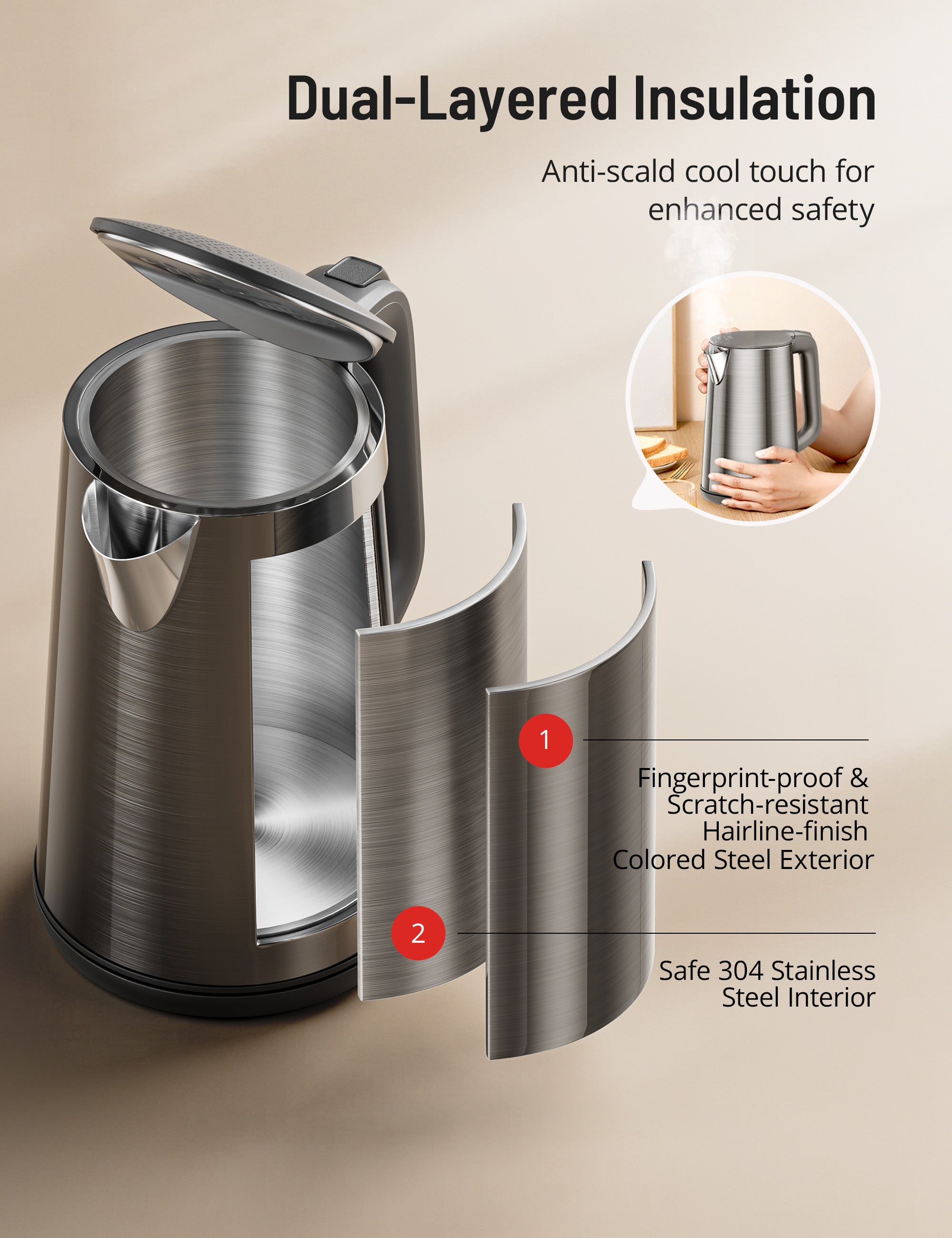 304 Stainless Steel Insulation Kettle Coffee Thermos Double-layer
