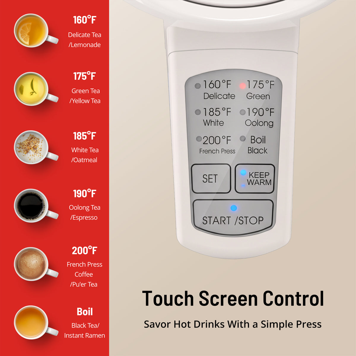 Electric Kettle EK023 Tea Kettle with 6 Temperature Settings, 1.7L Cordless Hot Water Boiler Heater, Strix Thermostat, Touch Control, Auto-Shutoff/Boil-Dry Protection, Keep Warm