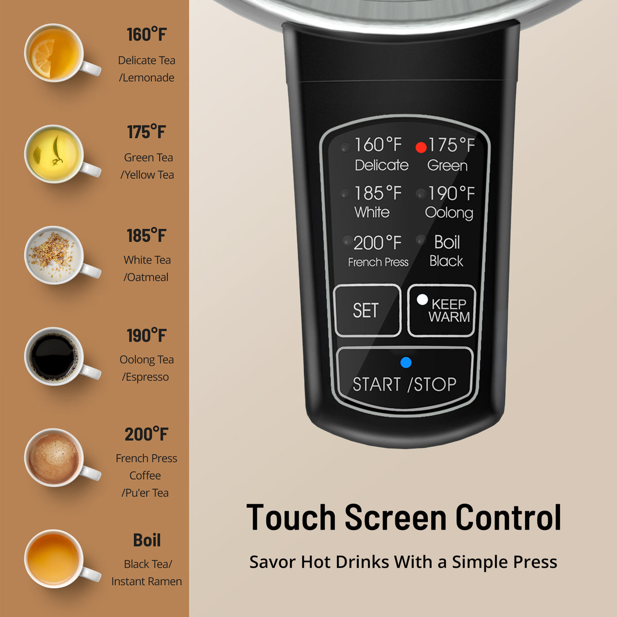 Electric Kettle, Temperature Control Stainless Steel Electric Tea Kettle-EK023
