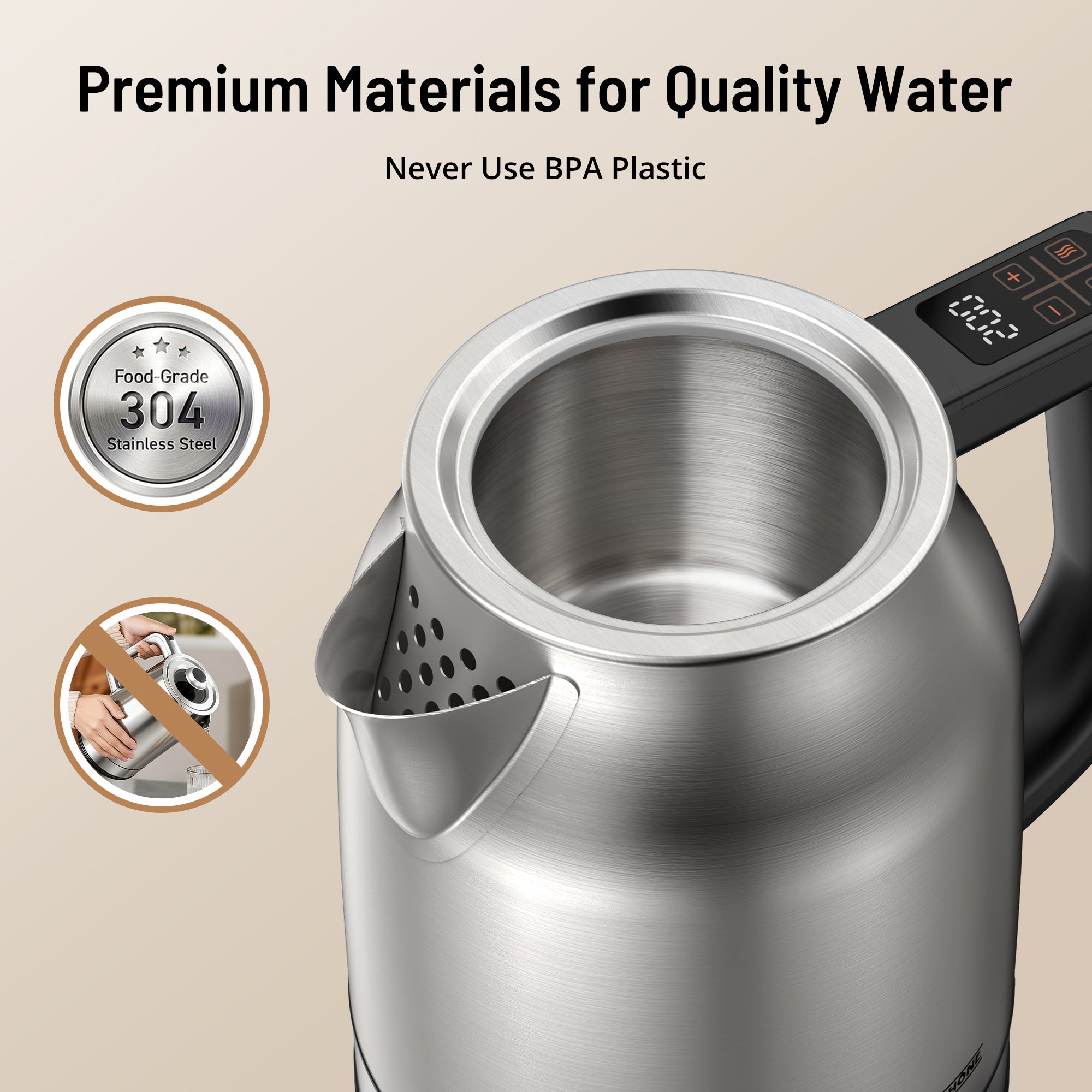Paris Rhône EK024 Stainless Steel Electric Kettle, 1.7L 1500W Kettle with 13 Temperature Settings, Strix Thermostat, LED Display&Touch Control, Auto Shut-Off Protection, Boil Dry Protection