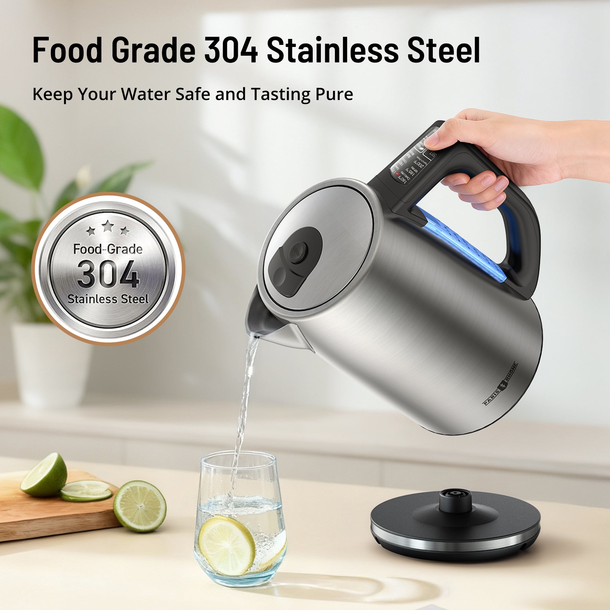 Paris Rhône Electric Kettle, Tea Kettle with 6 Temperature Settings, 1.7L Cordless Hot Water Boiler Heater, Strix Thermostat, Touch Control, Auto-Shutoff/Boil-Dry Protection, Keep Warm