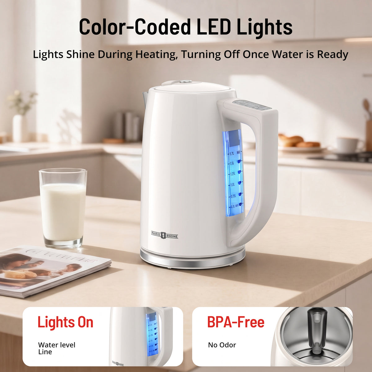 Electric Kettle EK023 Tea Kettle with 6 Temperature Settings, 1.7L Cordless Hot Water Boiler Heater, Strix Thermostat, Touch Control, Auto-Shutoff/Boil-Dry Protection, Keep Warm
