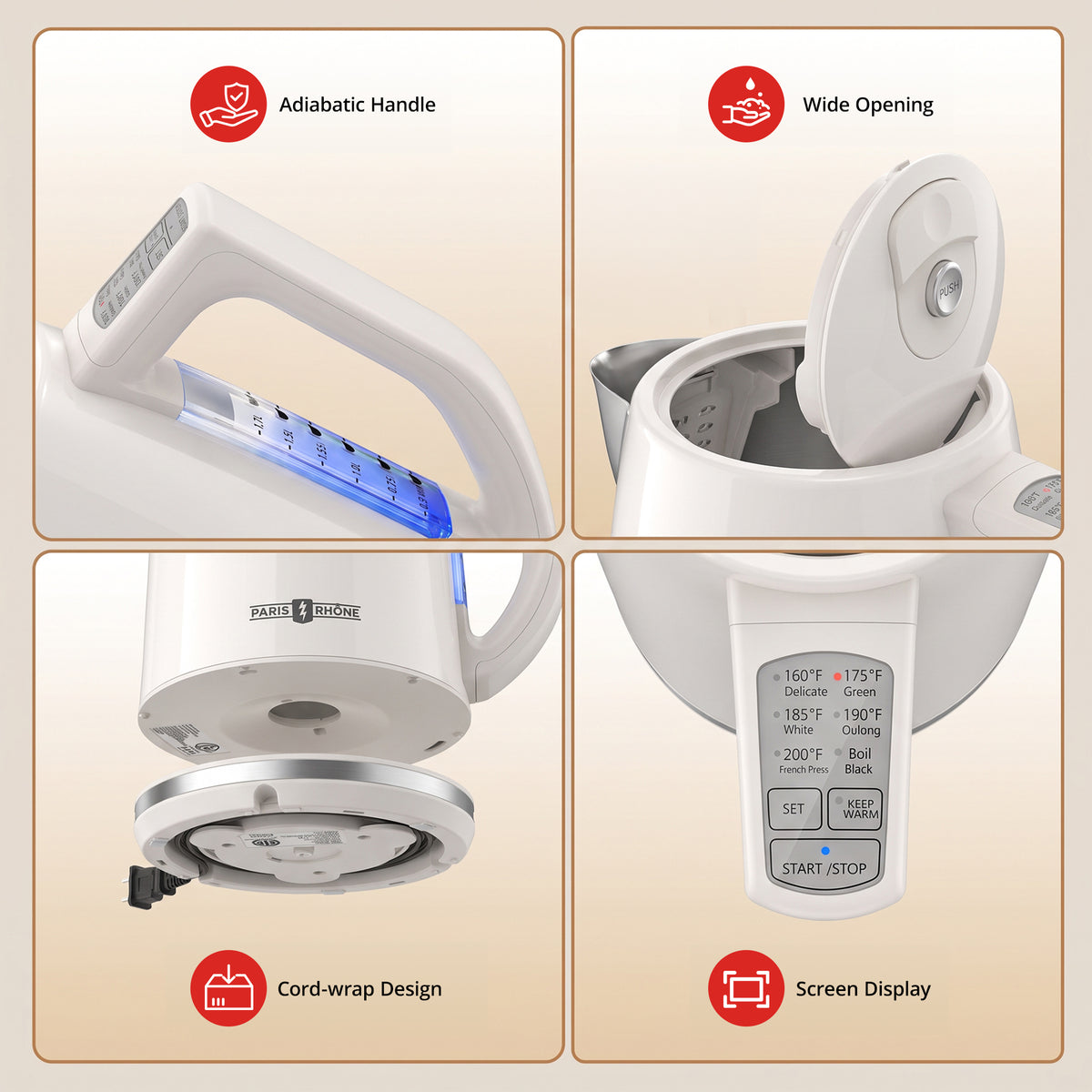 Electric Kettle EK023 Tea Kettle with 6 Temperature Settings, 1.7L Cordless Hot Water Boiler Heater, Strix Thermostat, Touch Control, Auto-Shutoff/Boil-Dry Protection, Keep Warm