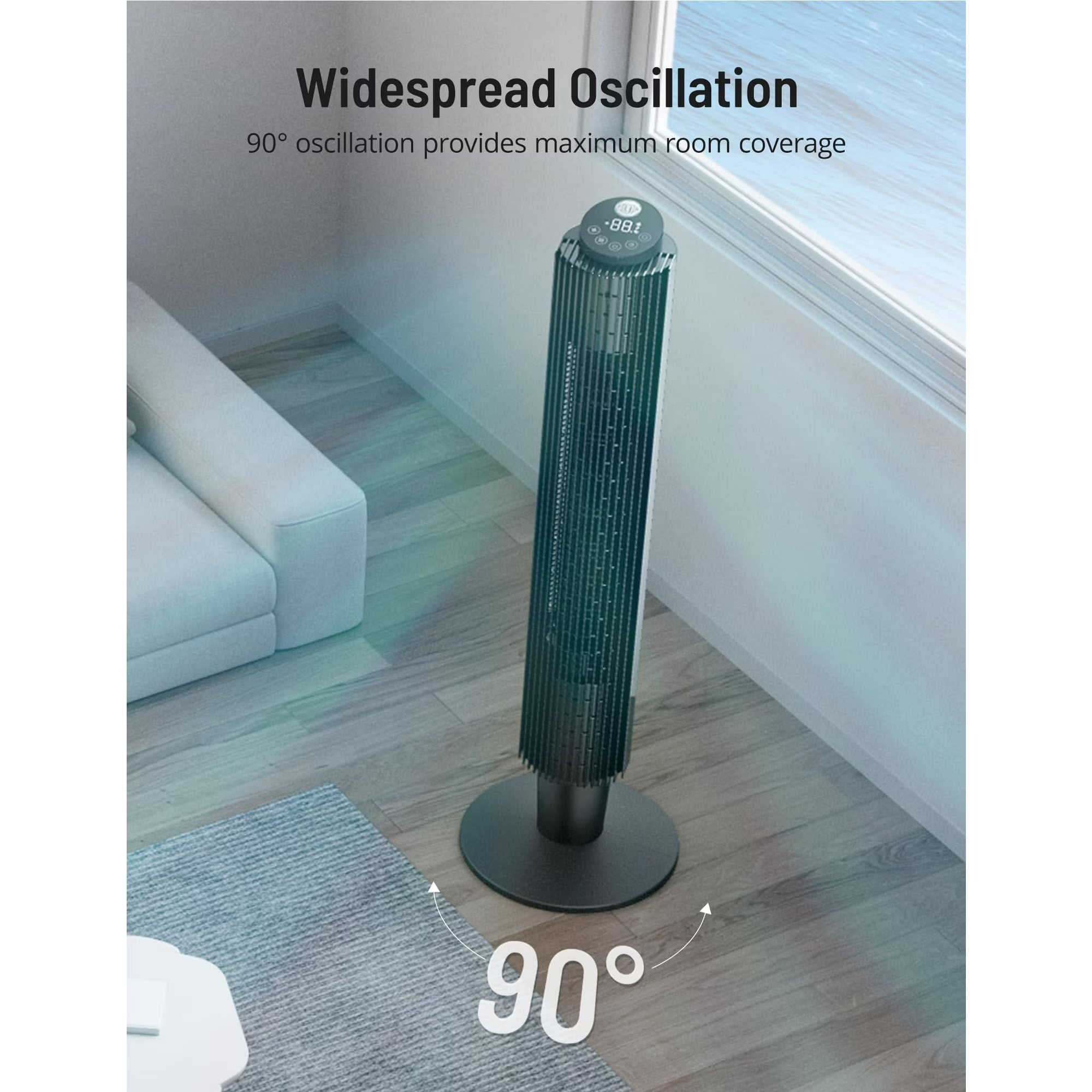 TaoTronics Tower Fan, 42'' 90° Oscillating Quiet Standing Bladeless Fans with Remote, 25 ft/s Velocity, Height Adjustable, 5 Speeds 3 Modes, 12H Timer, Floor Fans for Bedroom, Home, Room