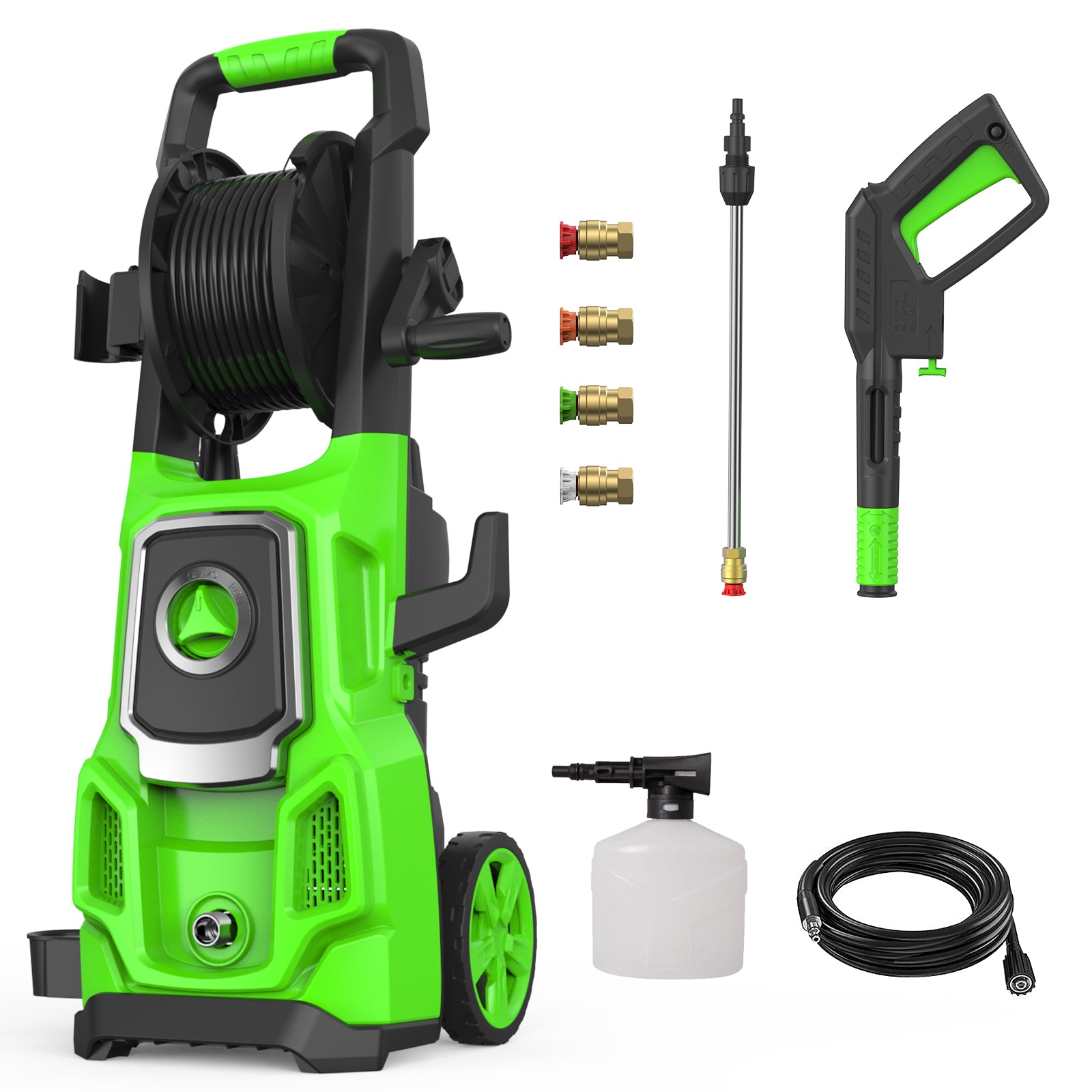 Paris Rhone SI-TH004 Electric Pressure Washer, 3200 Max PSI, 2.6 GPM Power Washer Machine with Hose Reel,4 Quick Connect Nozzles WM