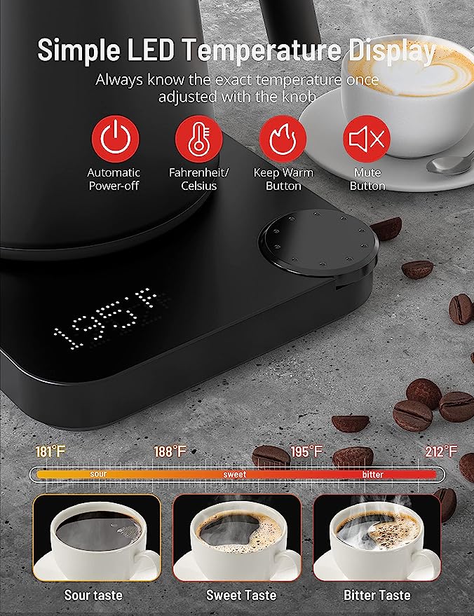 Image Coffee Temperature Control Electric Gooseneck Kettle