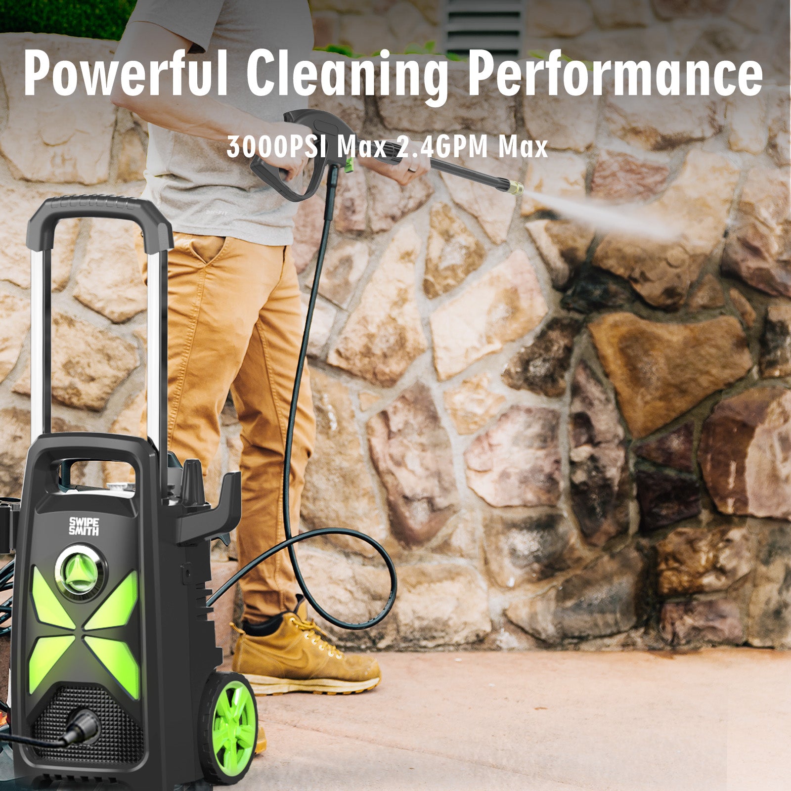 Electric Pressure Washer, SI-TH003 3000 Max PSI, 2.4 GPM Power Washer with Telescopic Handle and Versatile Cleaning Accessories