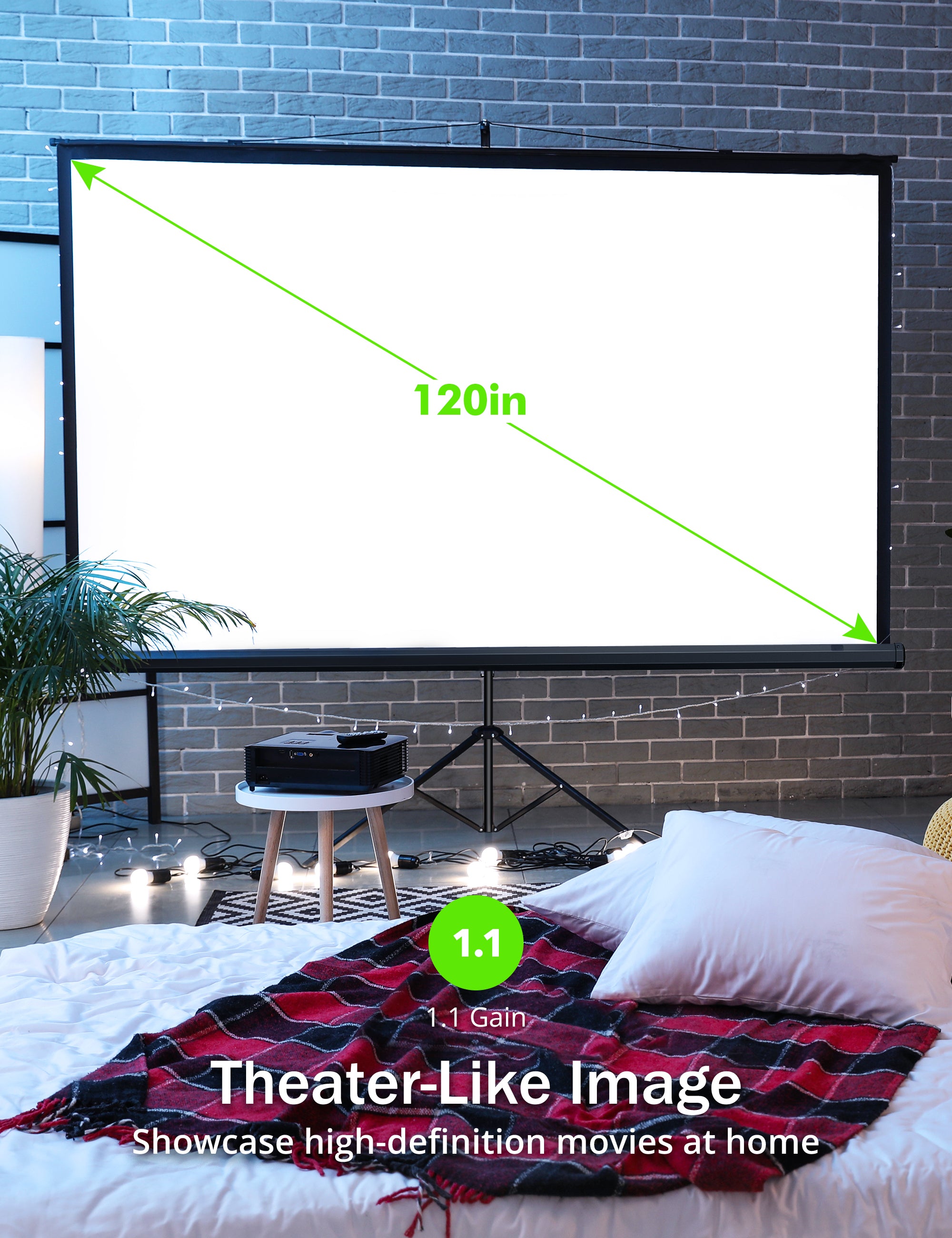 PARIS RHÔNE HP001 Projector Screen with Stand, 120 inch 4K HD with Wrinkle-Free Design