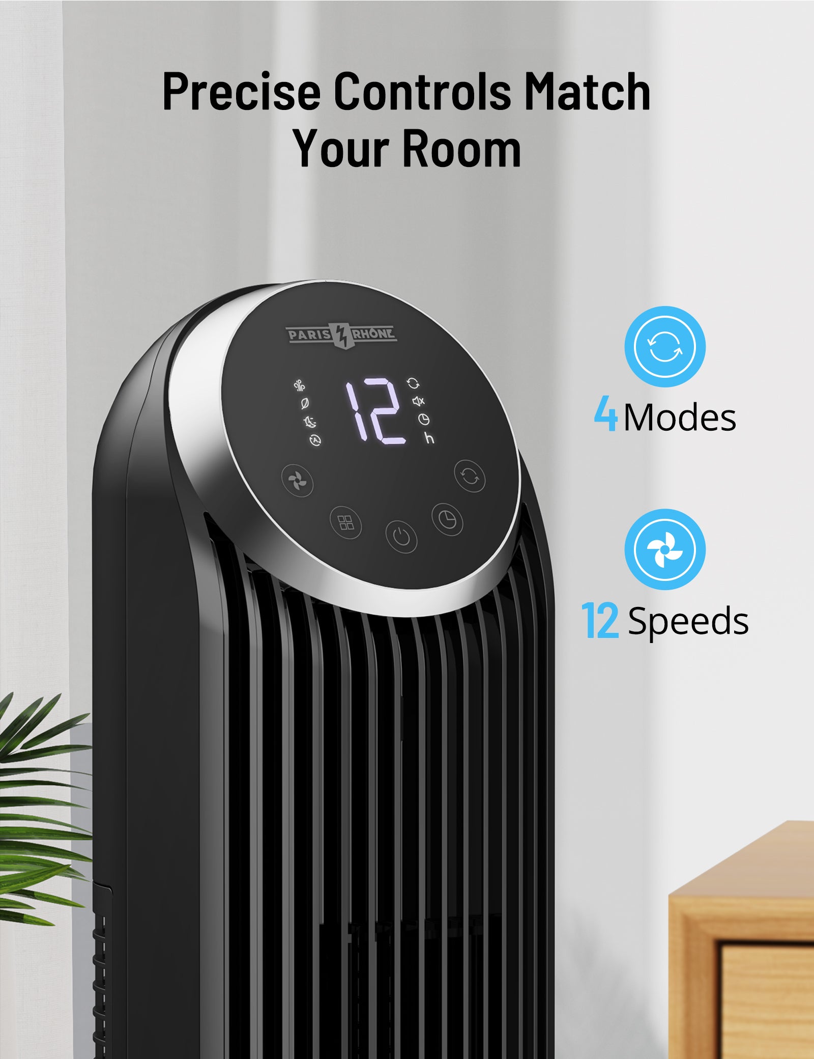 Tower Fan, 38” Oscillating Tower Fan with Remote, LED Display Cooling Tower Fan, Air Conditioner Bladeless Fan for Bedroom, Living Room, Offices & Kitchen TF033 WM