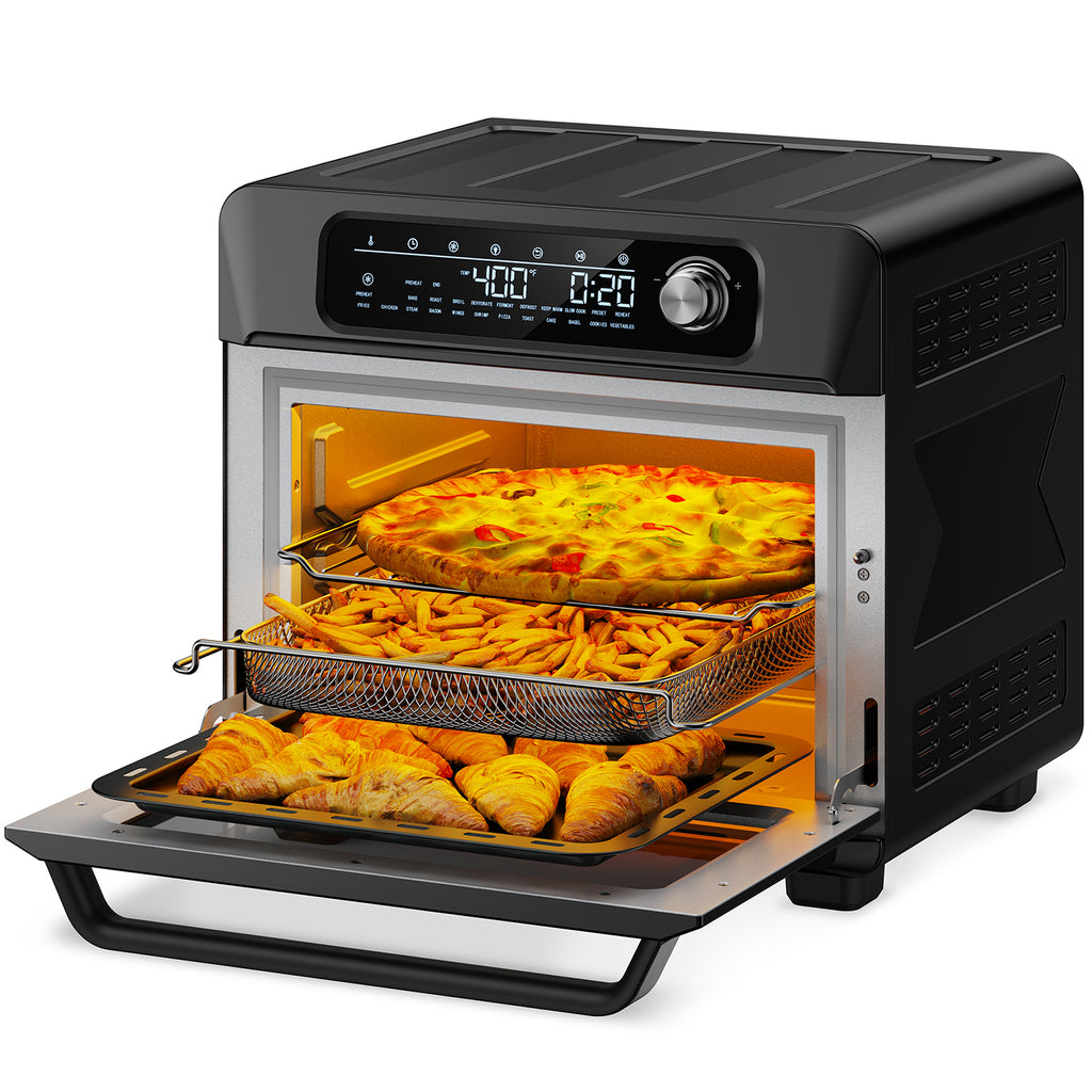 Karienvir 33L luchtfriteuse oven 1800W, Grote heteluchtoven XXL, Multifunctionele heteluchtoven met convectie ovenregeling, 100℃-230℃ Temp & de 60 Mins Timer, 7 accessoires, Olievrij koken