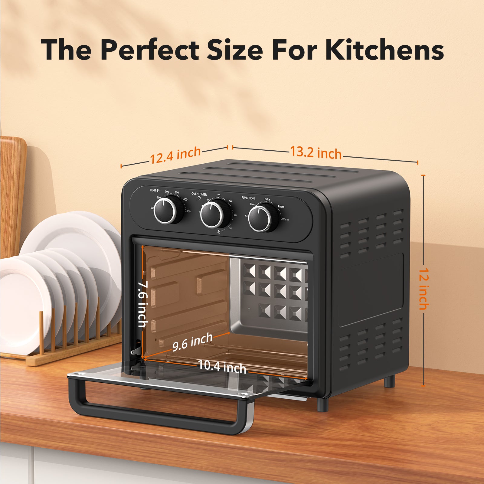TT-AF010 Air Fryer, 1700W 14.8 Quart, 5 in 1 Toaster Oven Countertop, Oil-Less Cooking, Stainless Steel, Black