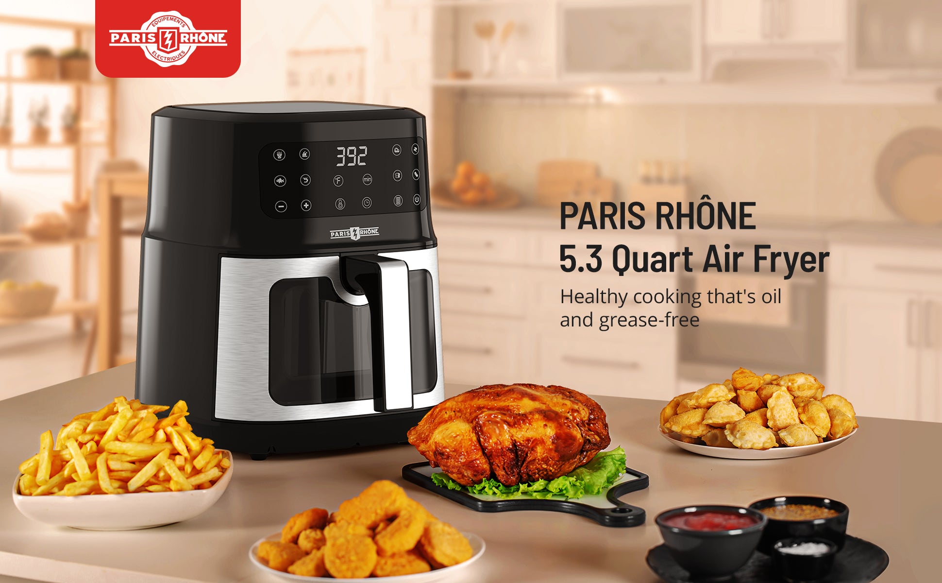 Paris Rhône 5.3 Quart Air Fryer AF014, With 8-in-1 Toaster Oven