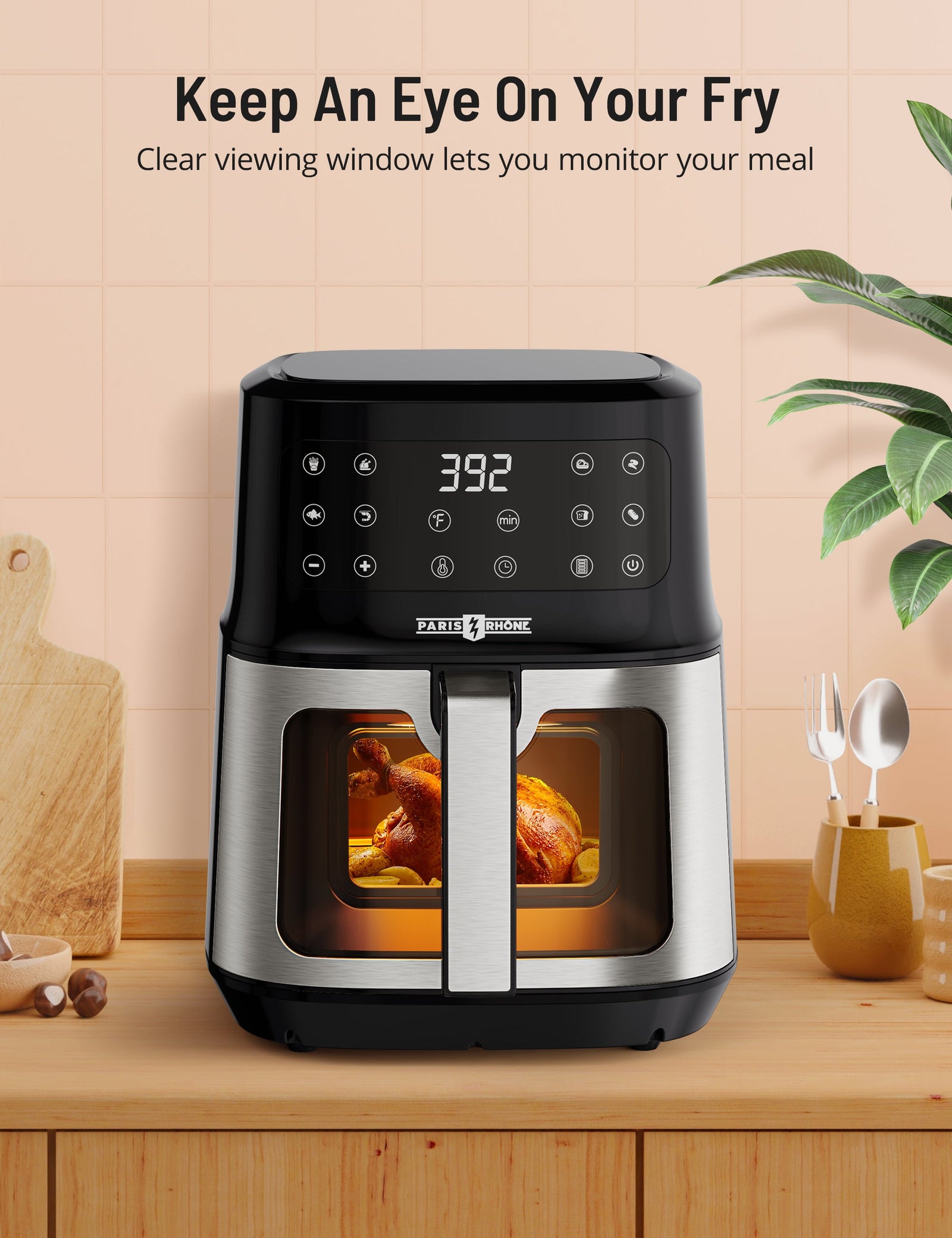 Paris Rhône 5.3 Quart Air Fryer AF014, With 8-in-1 Toaster Oven Cooker